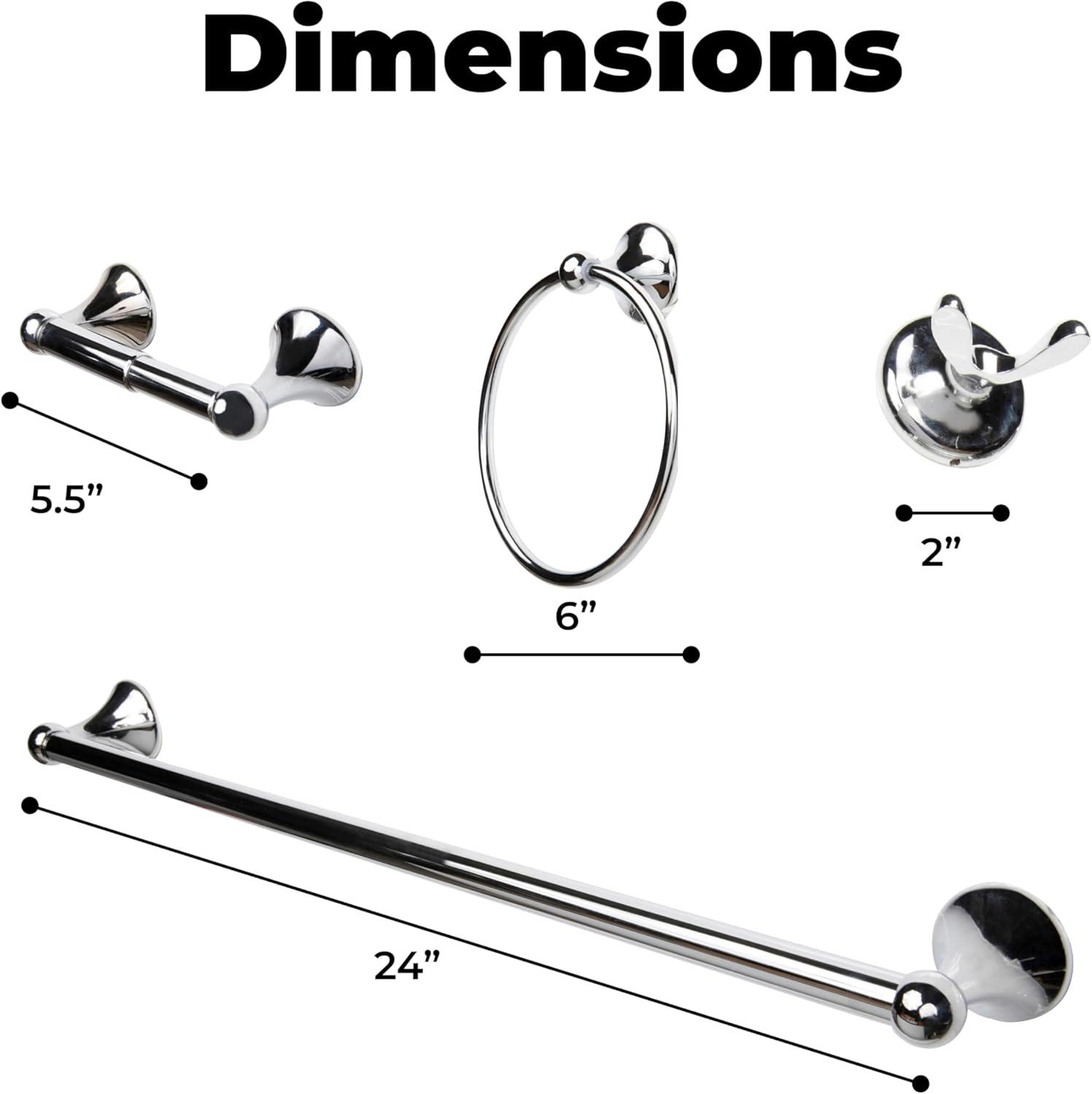 4-Piece Bathroom Hardware Accessory Set With 24" Towel Bar (Chrome Finish)