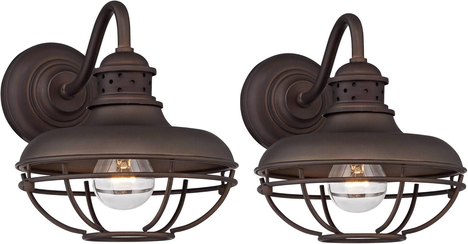 Franklin Iron Works Park Rustic Outdoor Barn Lights Fixtures Set of 2 Oil Rubbed Bronze 9" Open Cage for Post Exterior Light Barn Deck Post Light Yard