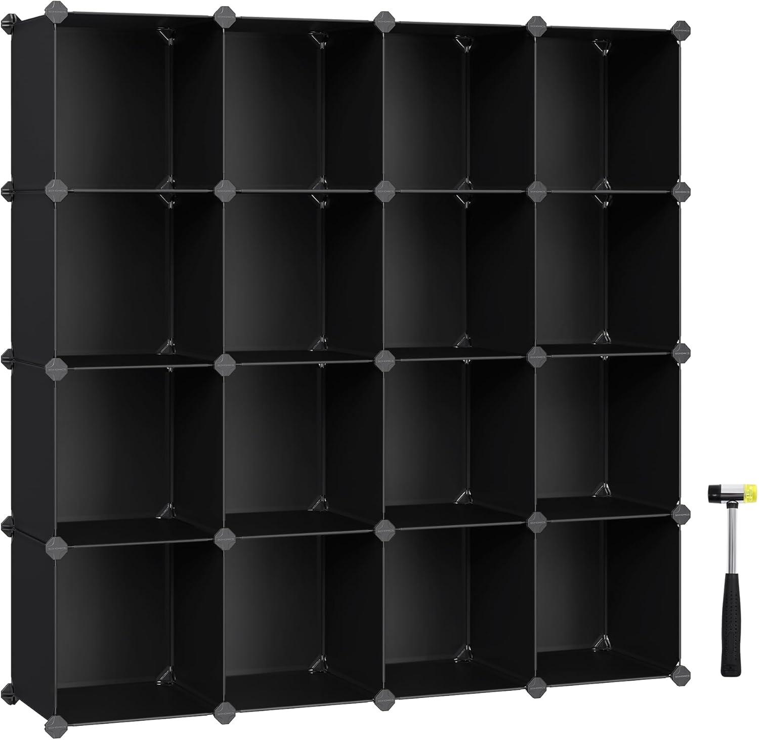 Black 16-Cube Modular Storage Organizer for Kids and Toys