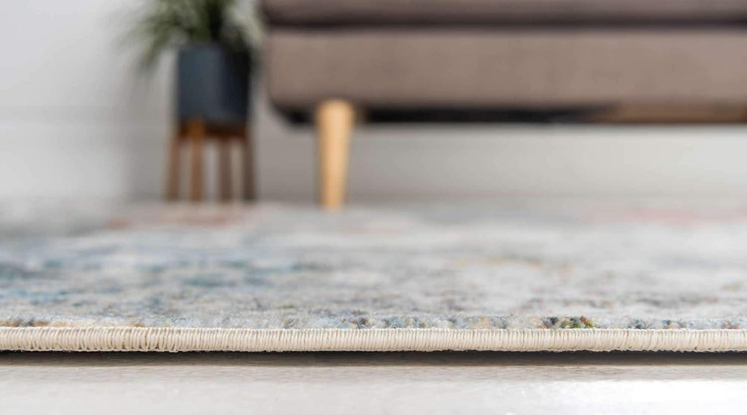 Ivory and Gray Rectangular Stain-Resistant Synthetic Area Rug