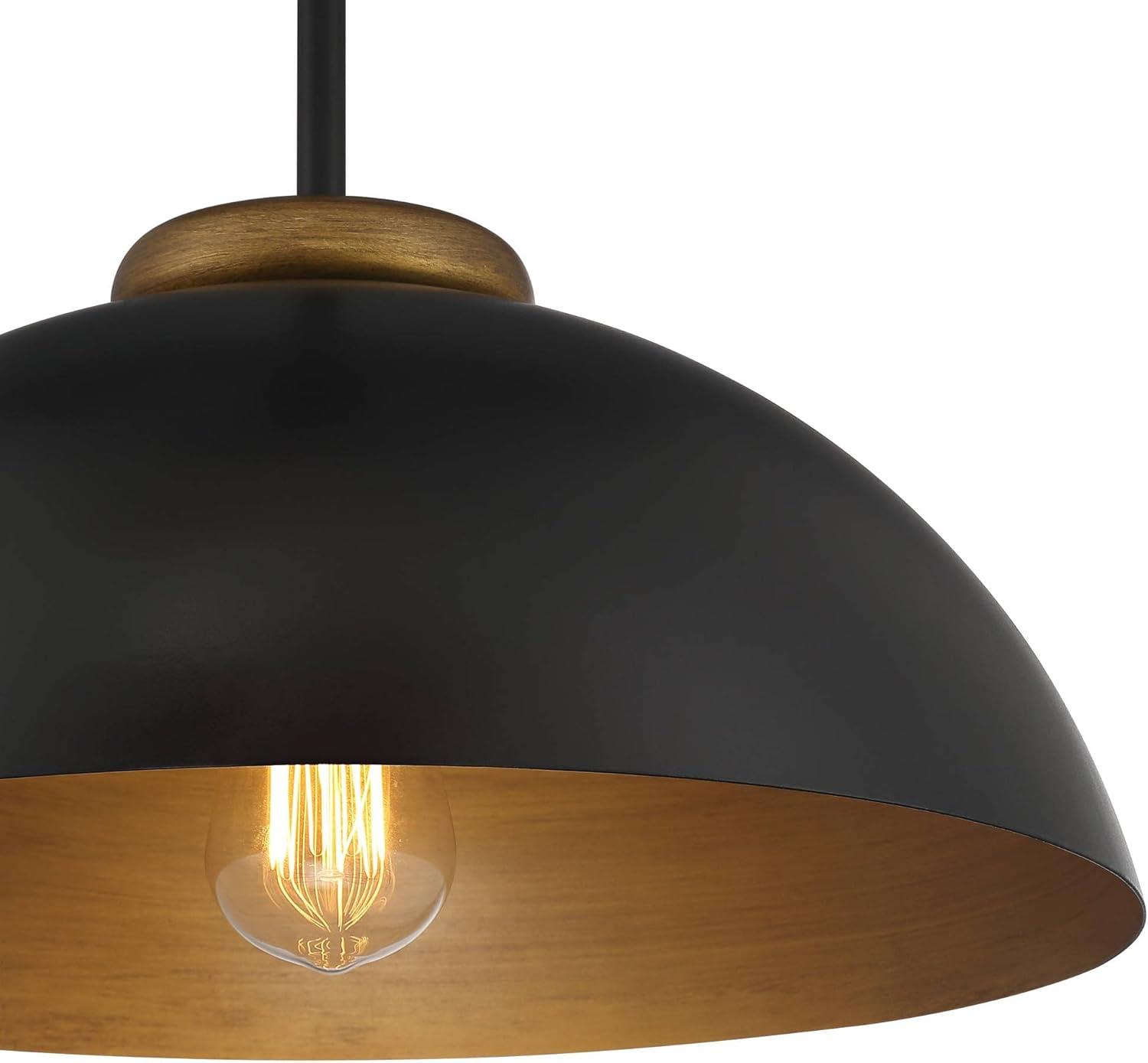 Janie Modern Industrial Black and Gold Dome Pendant Light