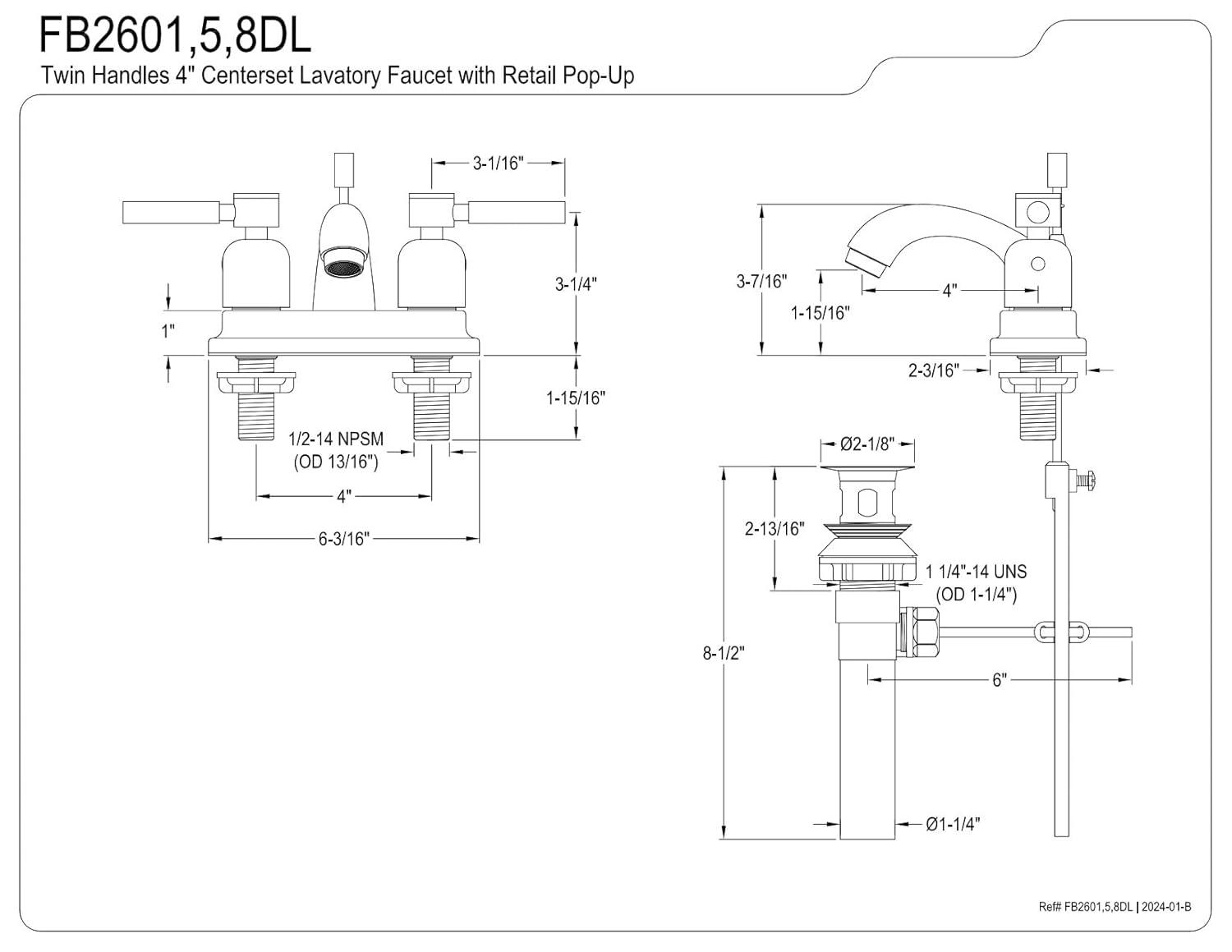 Kingston Brass Concord Two-Handle 3-Hole Deck Mount 4" Centerset Bathroom Faucet with Plastic Pop-Up