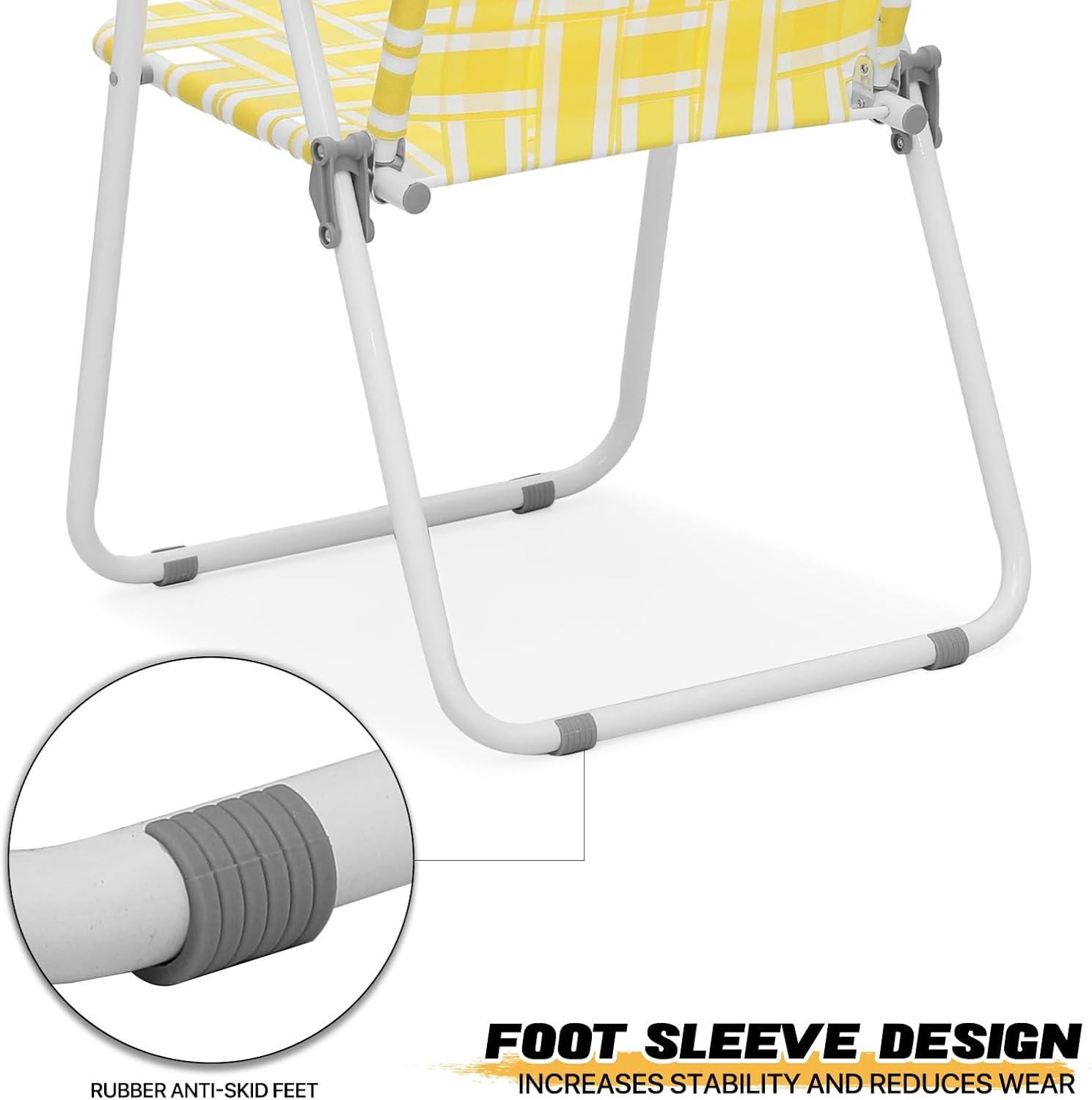 MoNiBloom Portable Webbed Beach Chairs Set of 2, Folding Camping Woven Seats with Armrests, for Outdoor Patio Lawn, Lemon Yellow
