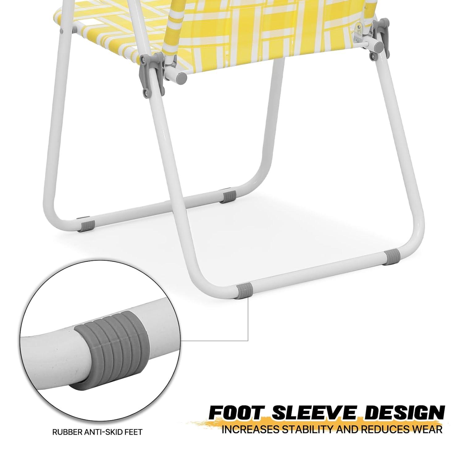 MoNiBloom Portable Webbed Beach Chairs Set of 2, Folding Camping Woven Seats with Armrests, for Outdoor Patio Lawn, Lemon Yellow