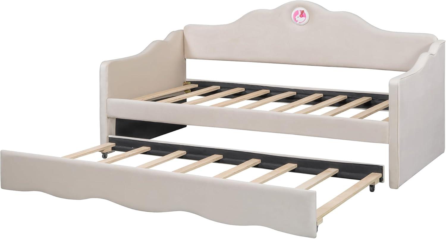Ball & Cast Upholstered Twin Size Daybed with Trundle, Sofa Bed Frame with Wave-Shaped Back & Arm & Wood Slat Support, No Box Spring Needed, Gray