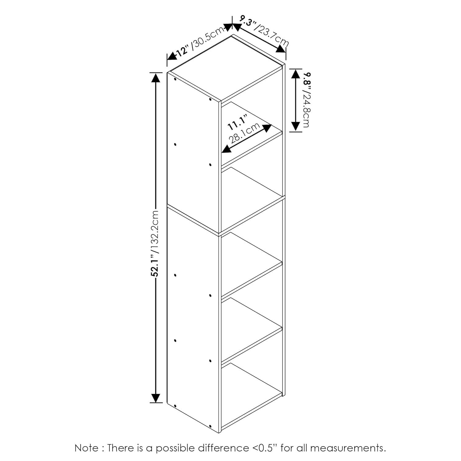 Furinno Pasir 5-Tier Open Shelf Bookcase, White