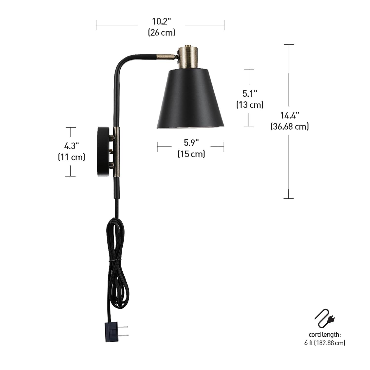 Cleo 1-Light Matte Black Plug-In or Hardwire Wall Sconce - Novogratz x Globe: Modern Metal Fixture, ETL Listed, 60W Max