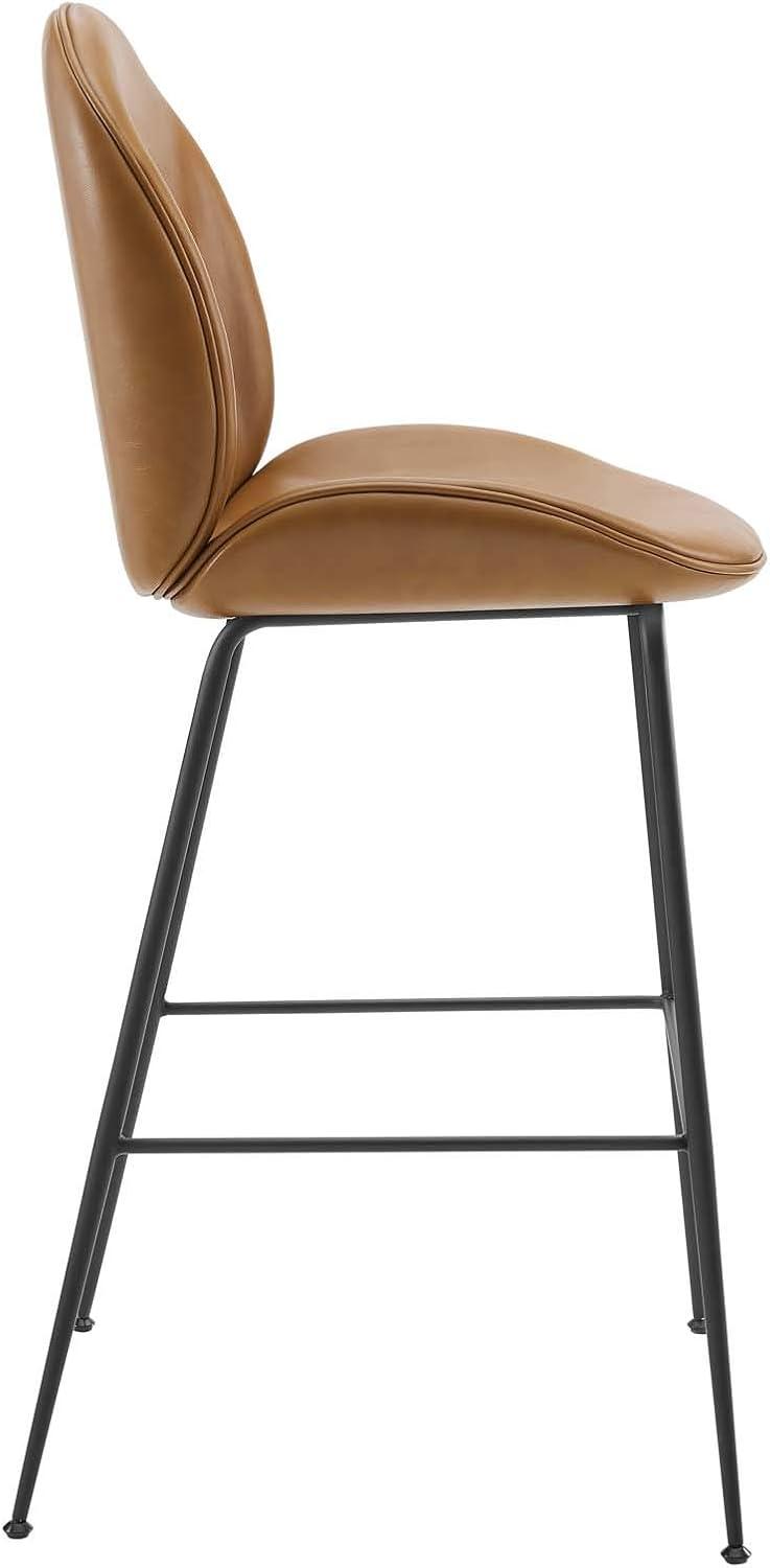 Modway Scoop Black Powder Coated Steel Leg Vegan Leather Bar Stool