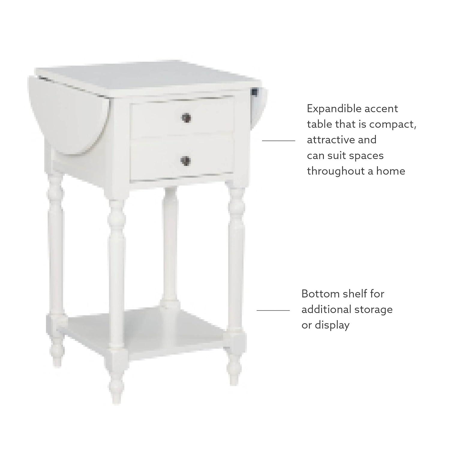 Powell Shiloh Single Drawer Indoor End Table with Shelf and Dropleaf, 24" Tall, White