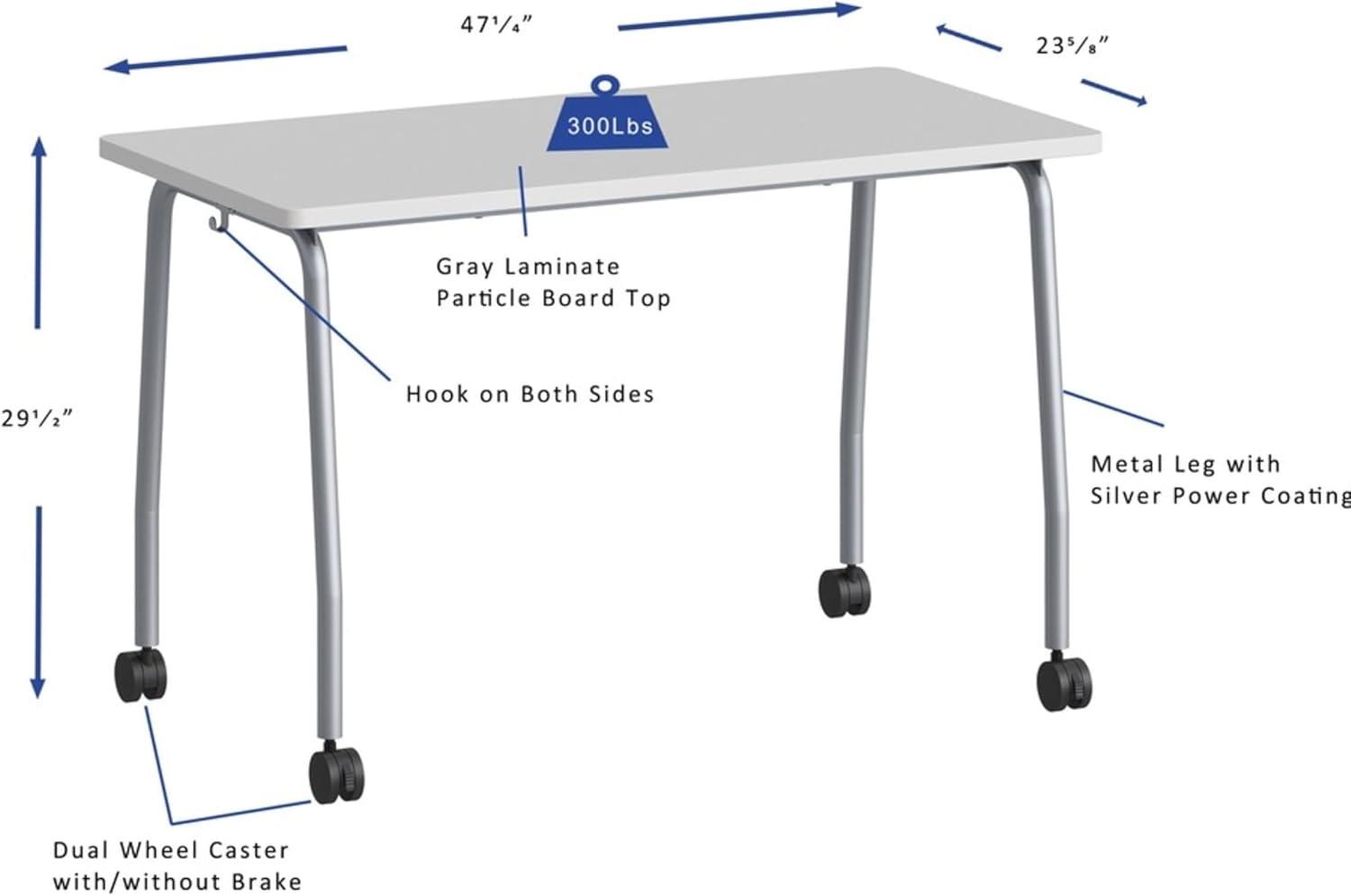 Gray and Silver Rectangular Training Table with Casters