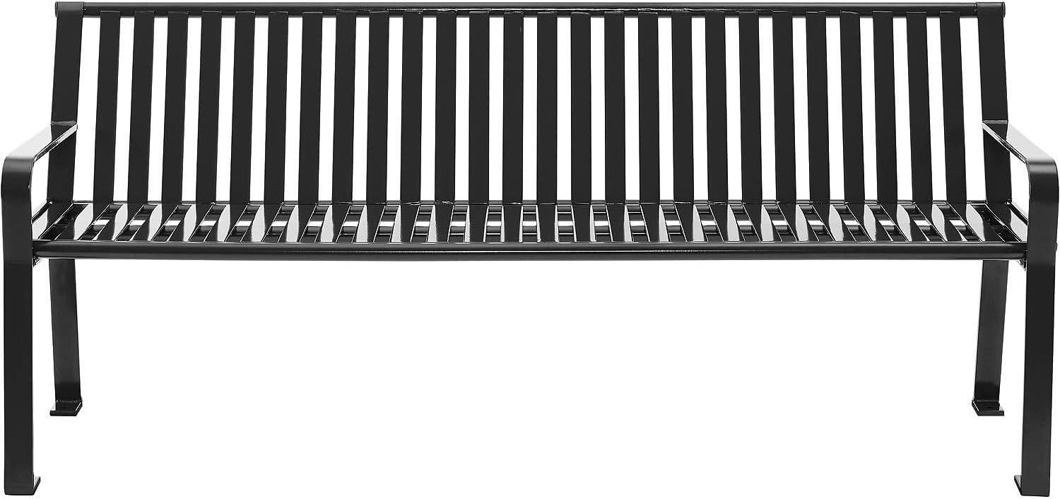 Global Industrial 6 ft. Outdoor Park Bench with Back, Vertical Steel Slat, Black, Unassembled