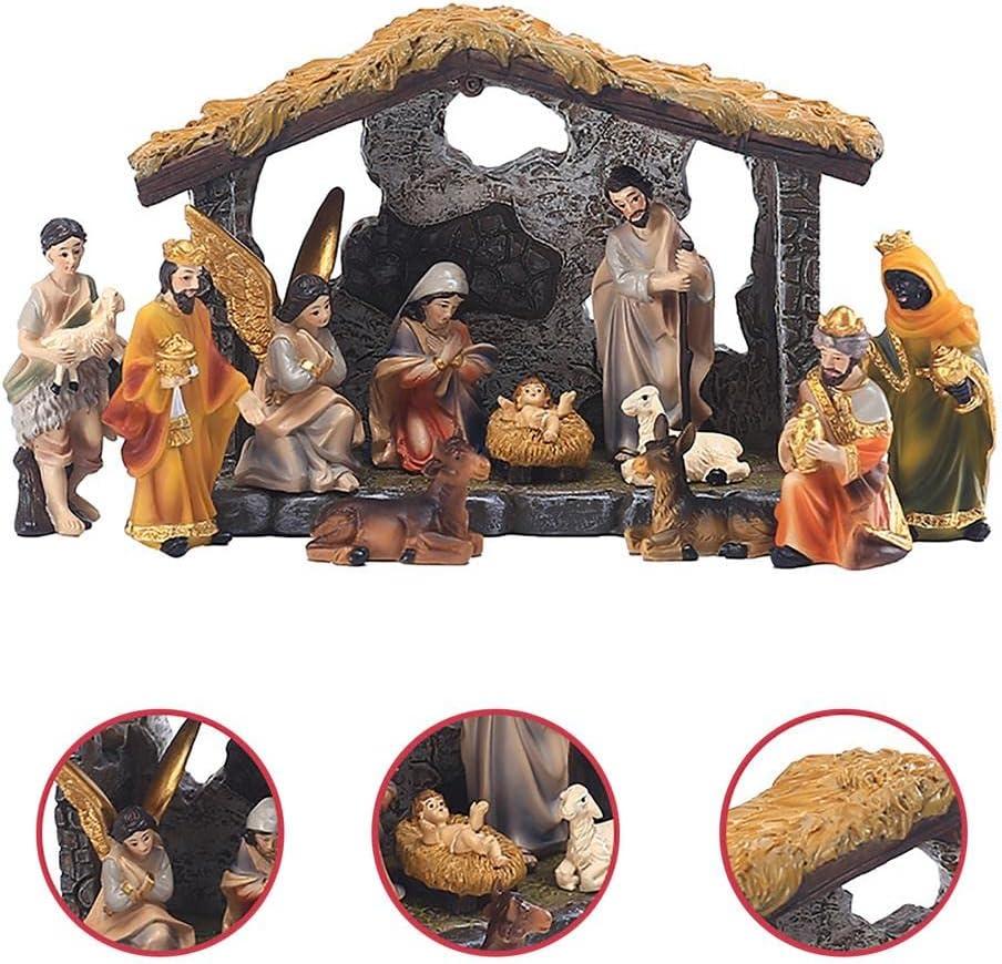 vebyrgF Christmas Nativity Scene Hand Painted Sculpted Collectable Table Ornament Nativity Sets For Christmas Indoor Manger Scene