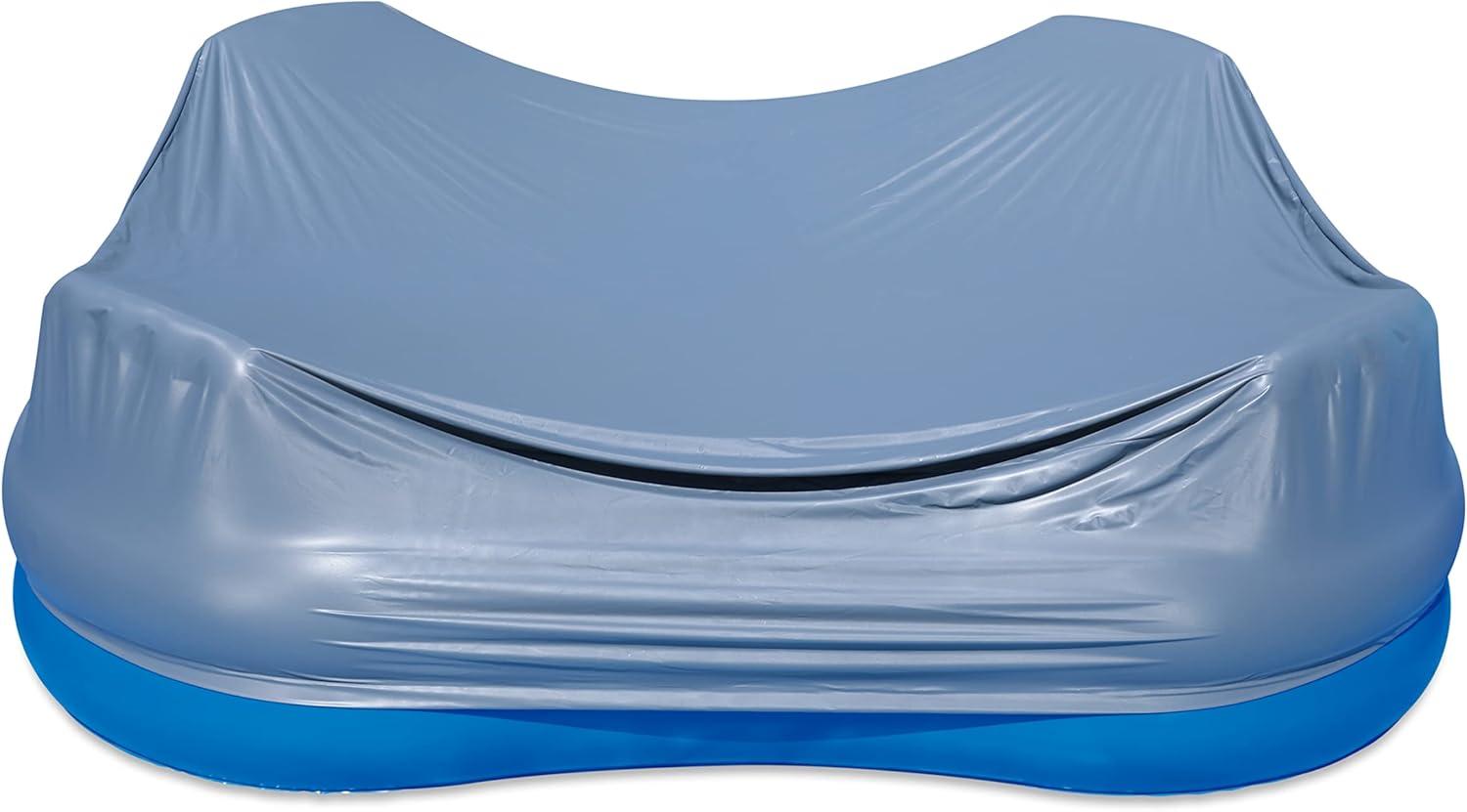 Blue and White Square Inflatable Pool with Cushioned Seats