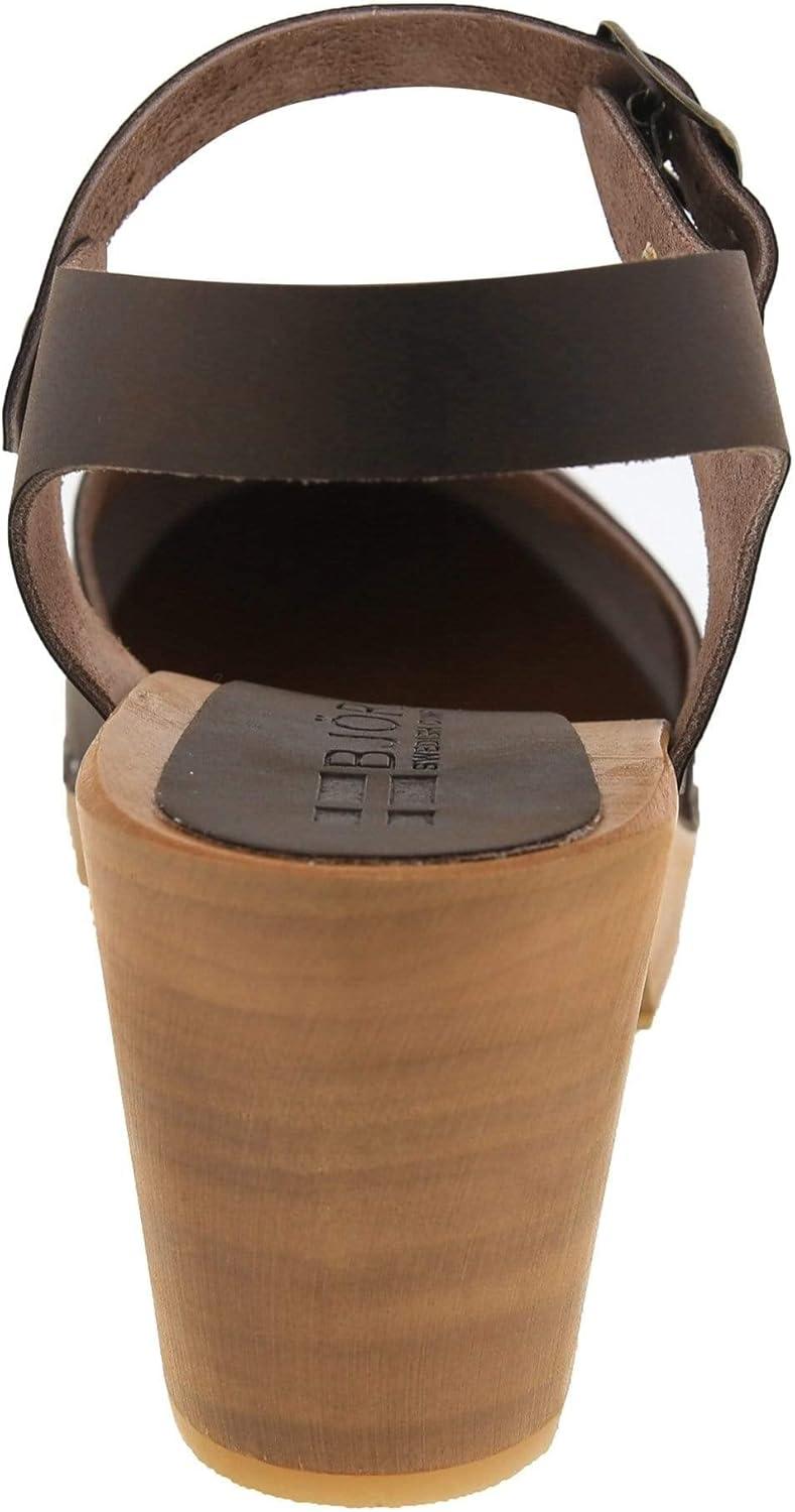 Brown Genuine Leather Ankle Strap Clog Sandals