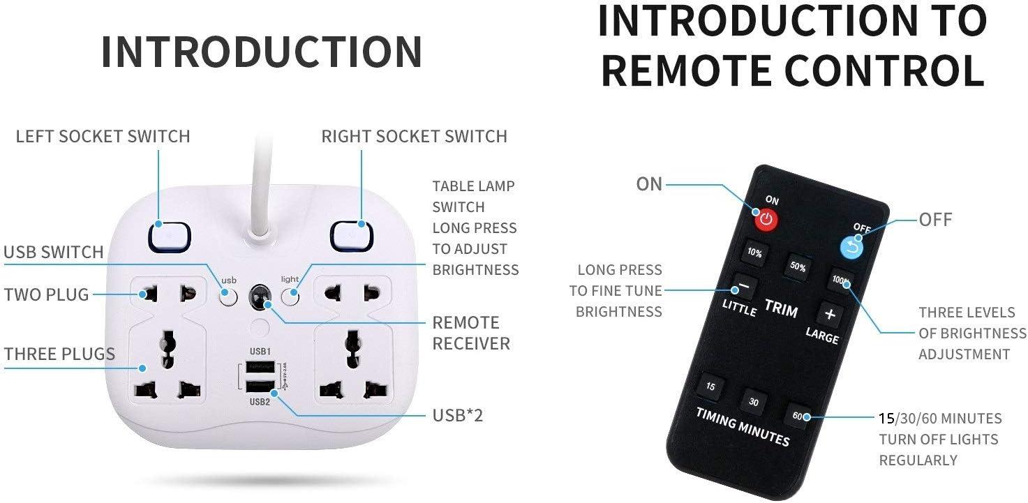 White Adjustable LED Desk Lamp with USB Ports and Power Outlets