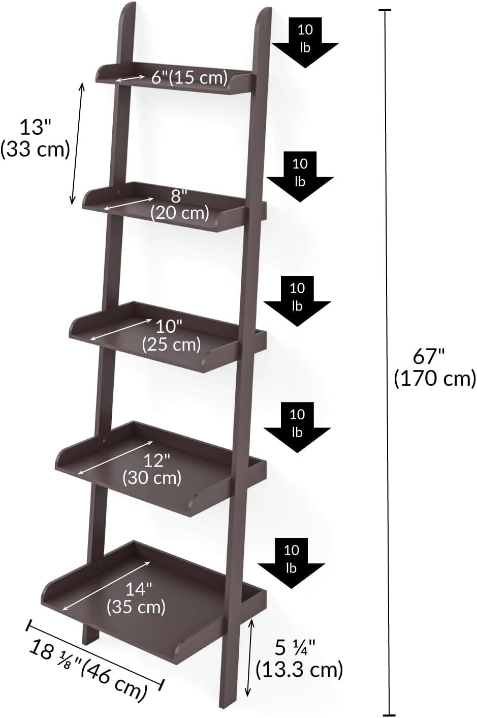 Ballucci Lado 5-Tier 67" H x 18" W Wood Leaning Ladder Bookcase