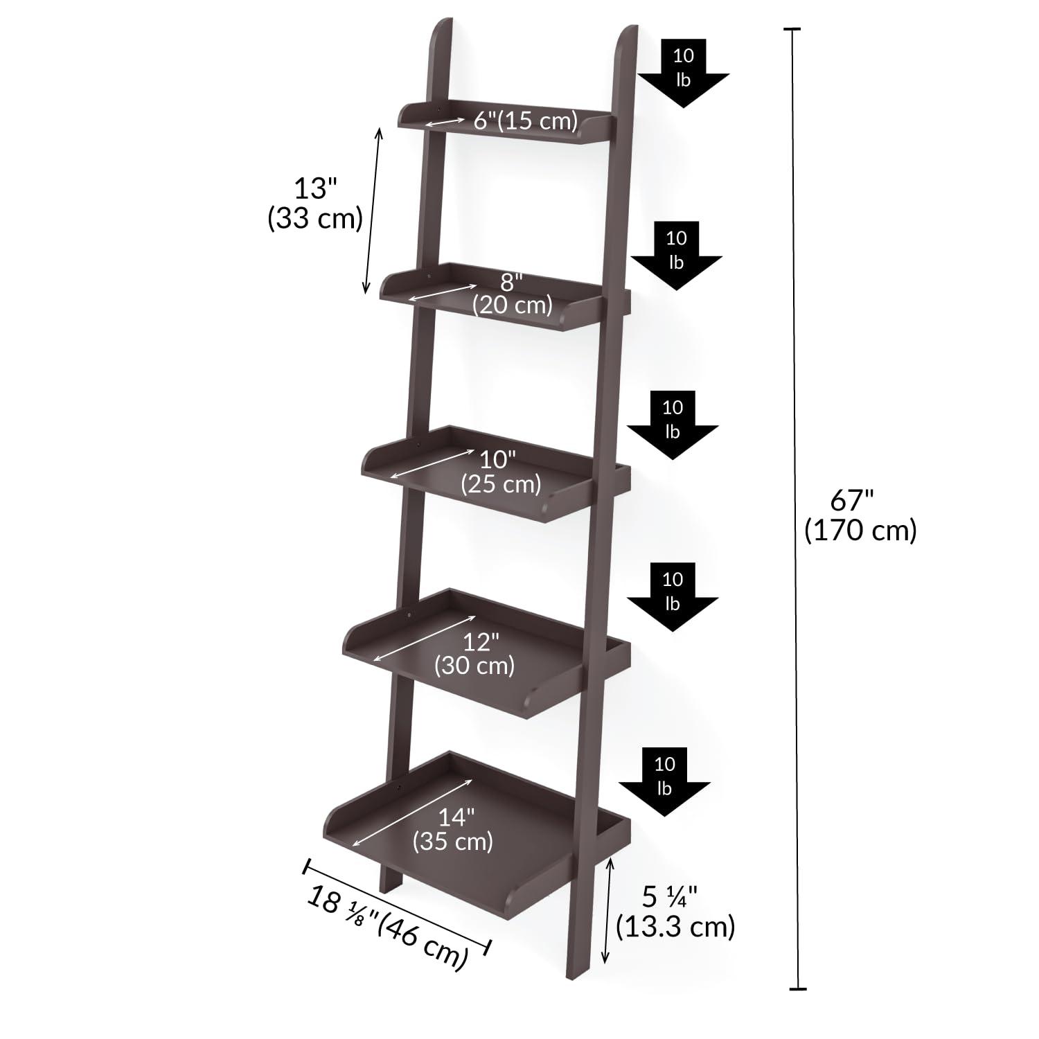 Ballucci Lado 5-Tier 67" H x 18" W Wood Leaning Ladder Bookcase