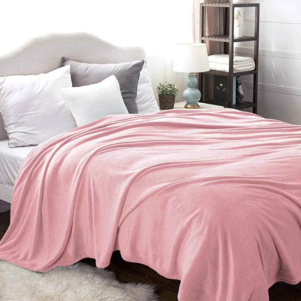 Cozy Comfort Fleece Bed Blankets Queen Size Pink - Soft Lightweight Plush Fuzzy Cozy Blanket, 90X90 inches