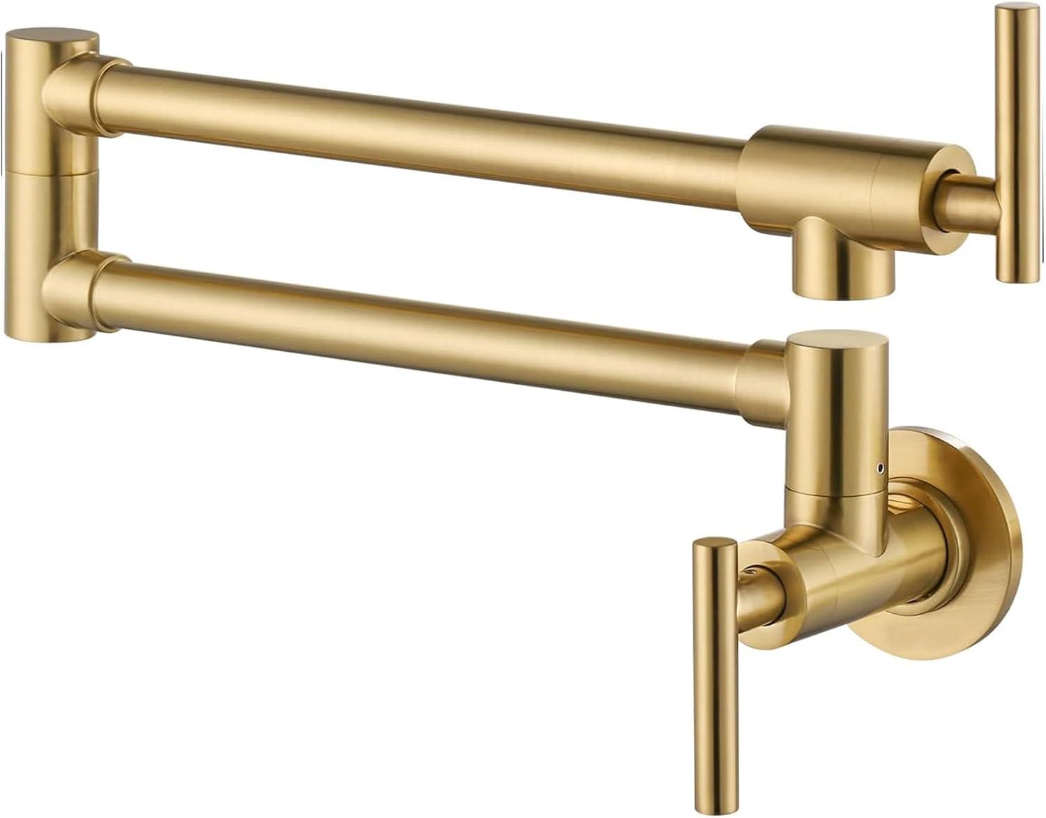 Brushed Gold Wall Mounted Double Handle Pot Filler Faucet