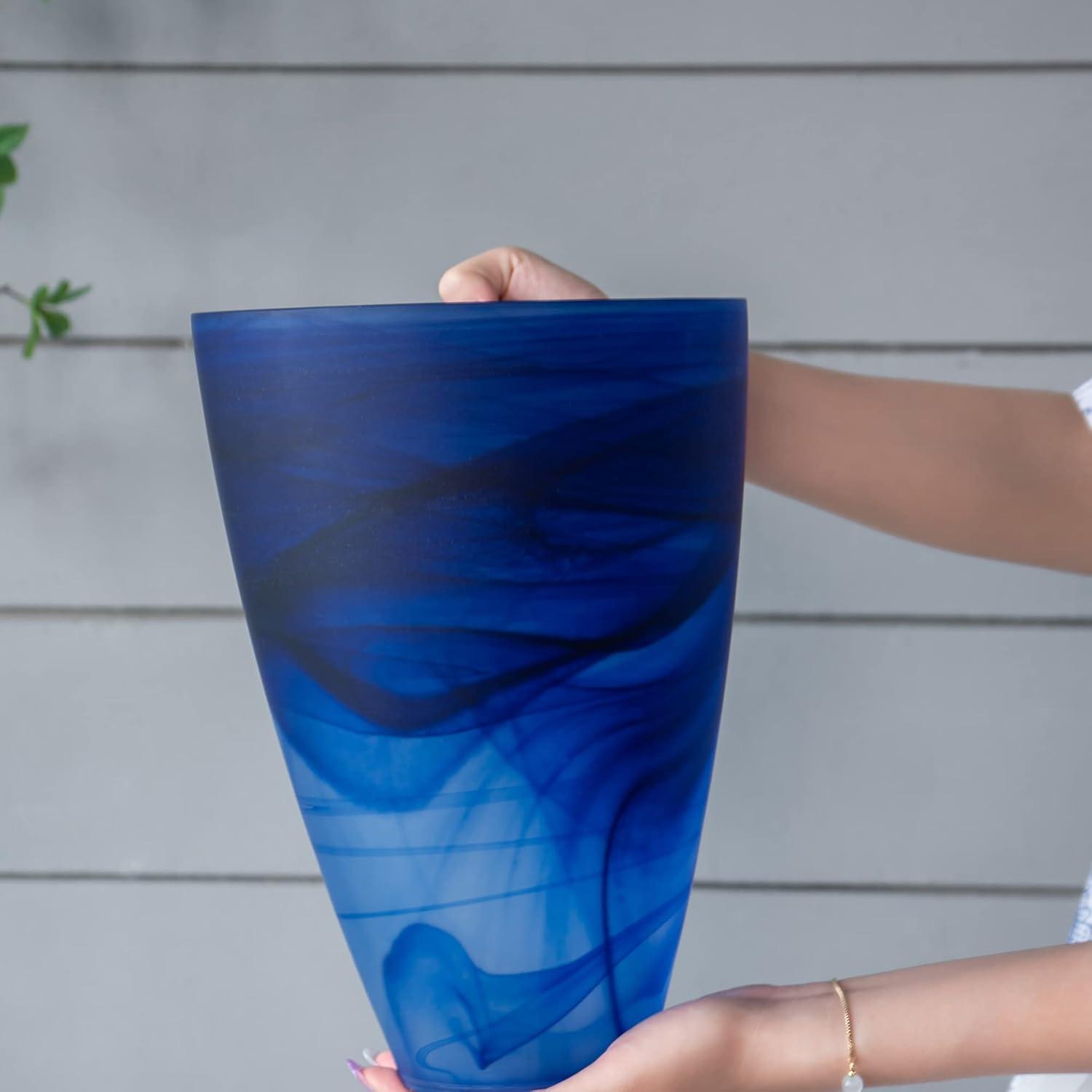 Large Blue Handcrafted Glass Decorative Vase