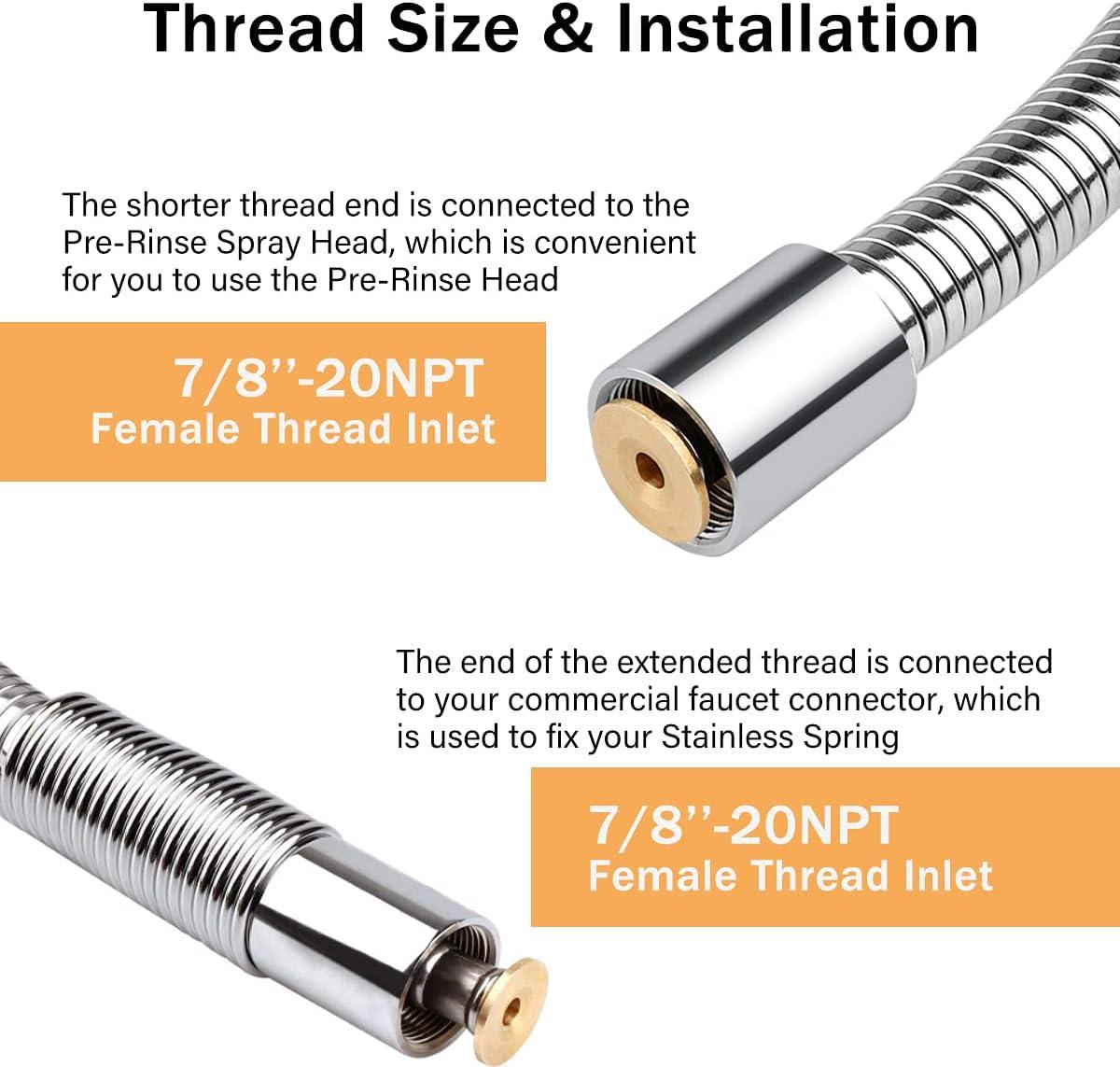 KWODE Pre-rinse Hose 38 Inch Flexible Stainless Replacement Hose for All Brand Commercial Kitchen Sink Faucet with 7/8”-20NPT Female Thread (96CM/38”)