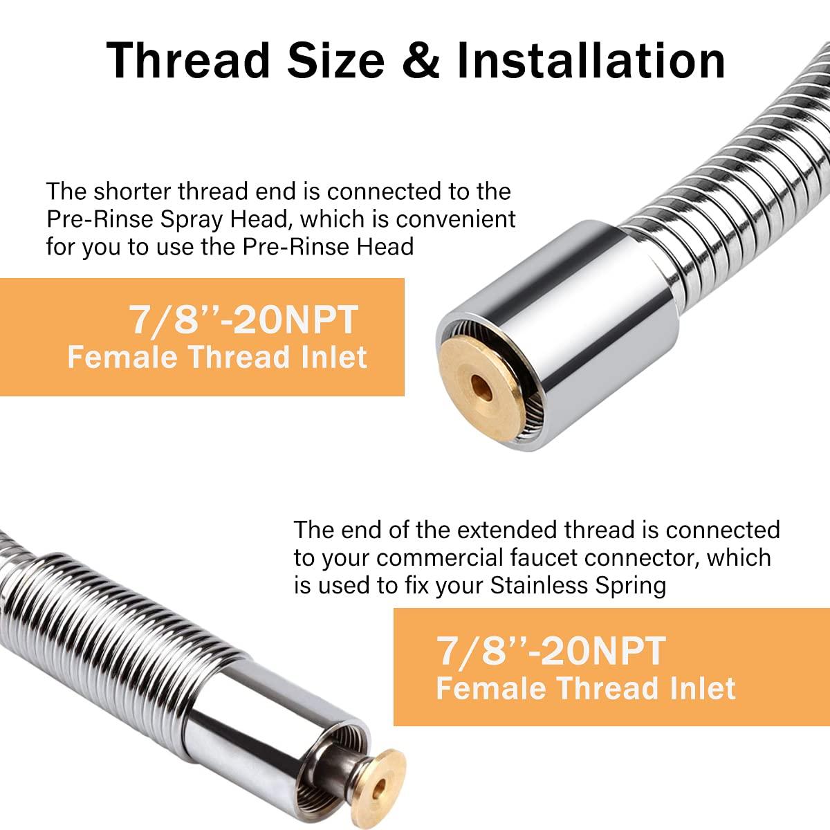 KWODE Pre-rinse Hose 38 Inch Flexible Stainless Replacement Hose for All Brand Commercial Kitchen Sink Faucet with 7/8”-20NPT Female Thread (96CM/38”)