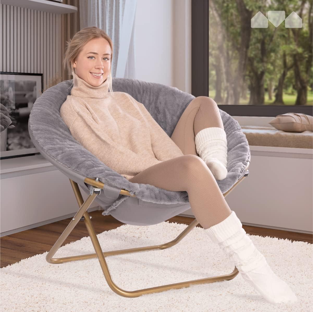 Milliard Cozy Faux Fur Saucer Chair X-Large, Gray