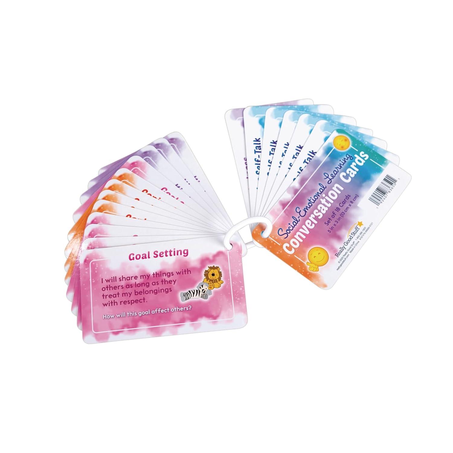 Really Good Stuff Social-Emotional Learning Conversation Cards for The Classroom or Home-Help Kids Discuss Emotions with Strategies & Activities