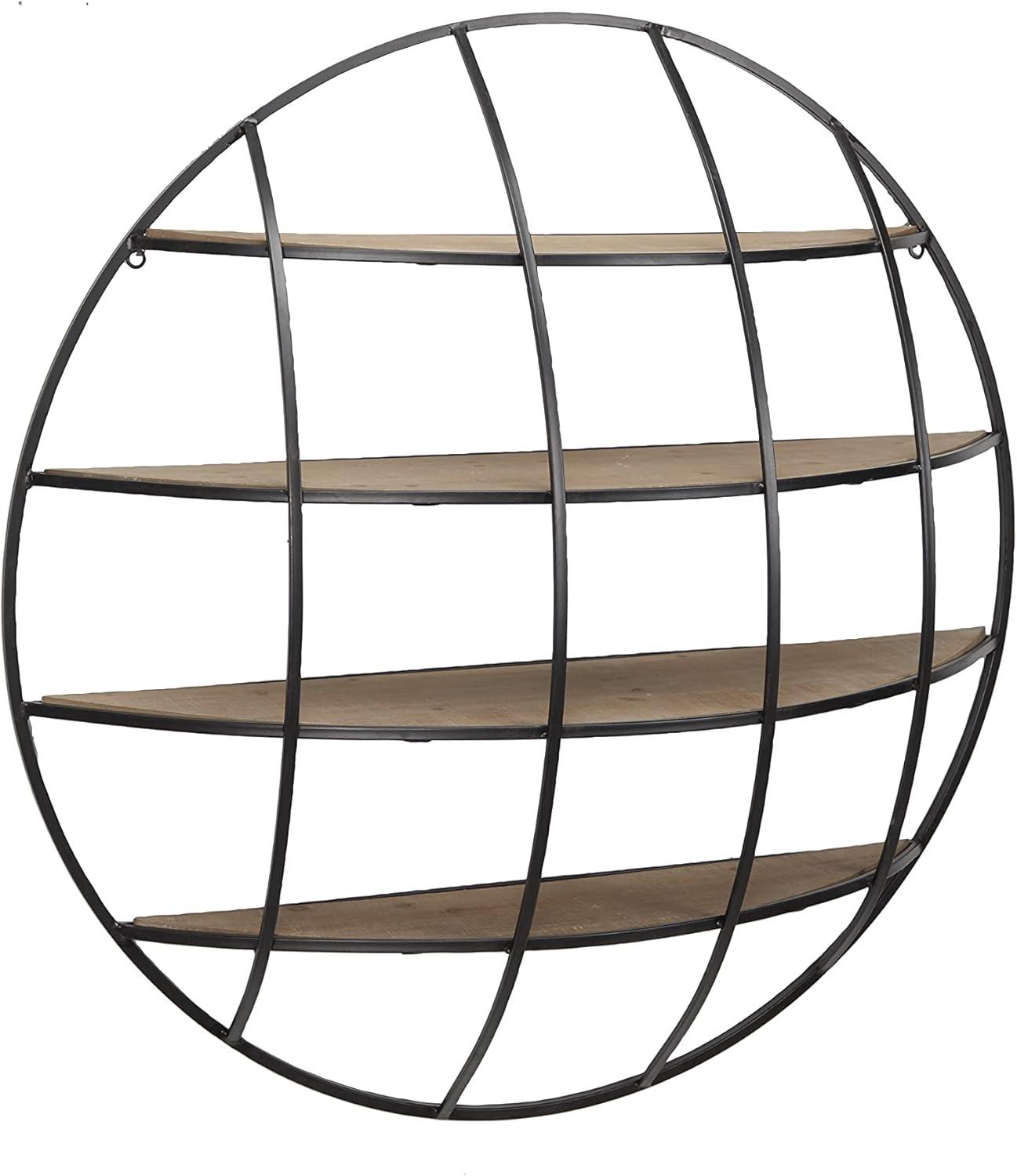 Rustic Iron and Wood 36" Geometric Round Floating Wall Shelf