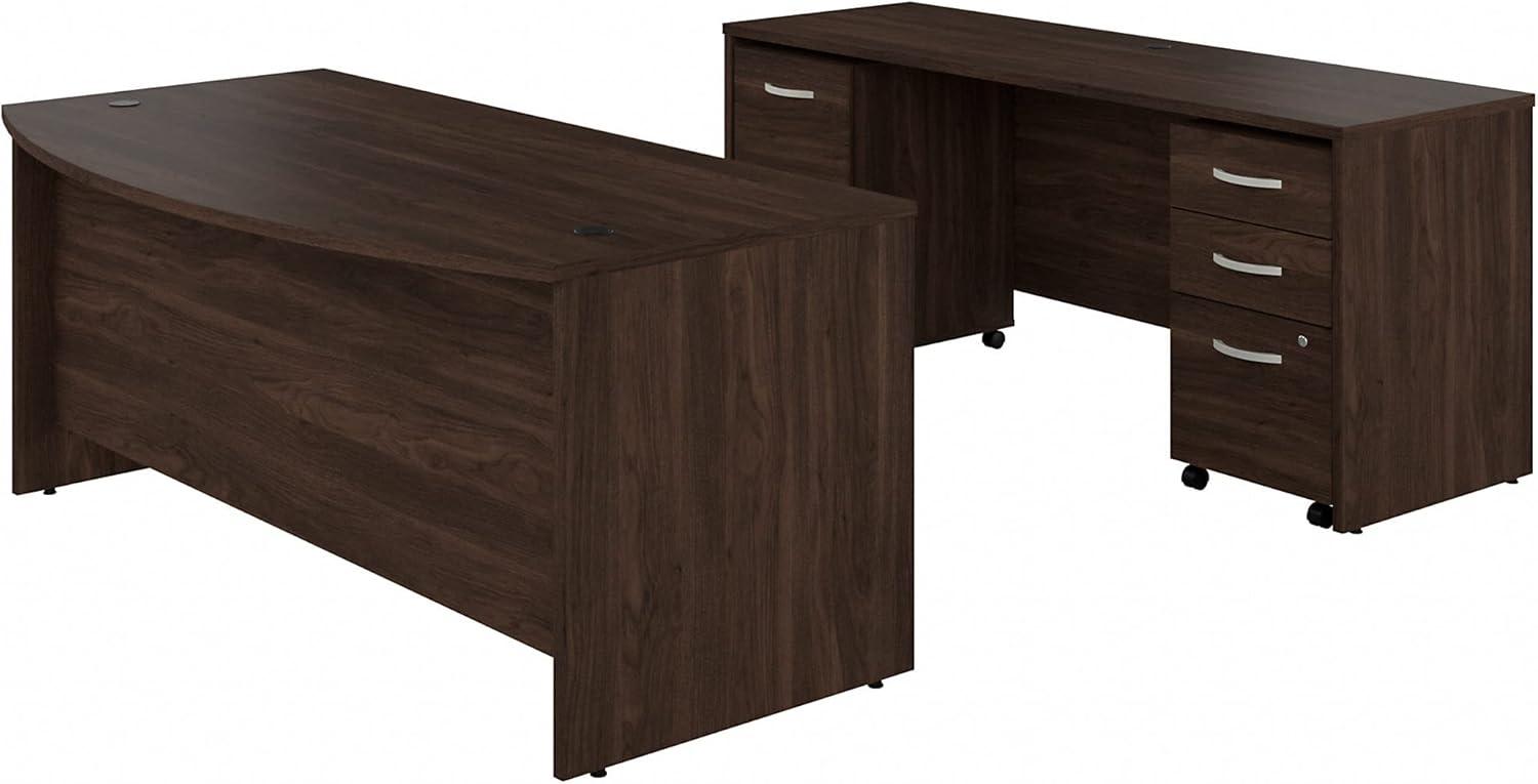 Studio C 72W x 36D Bow Front Desk and Credenza with Mobile File Cabinets