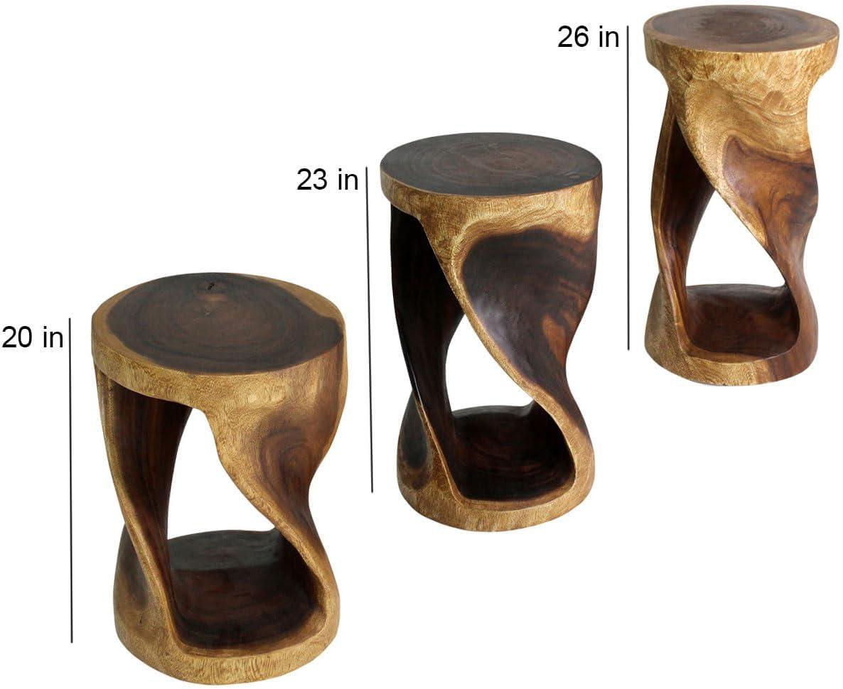 Strata Furniture 20x14" Round Traditional Wood Twist Stool in Walnut