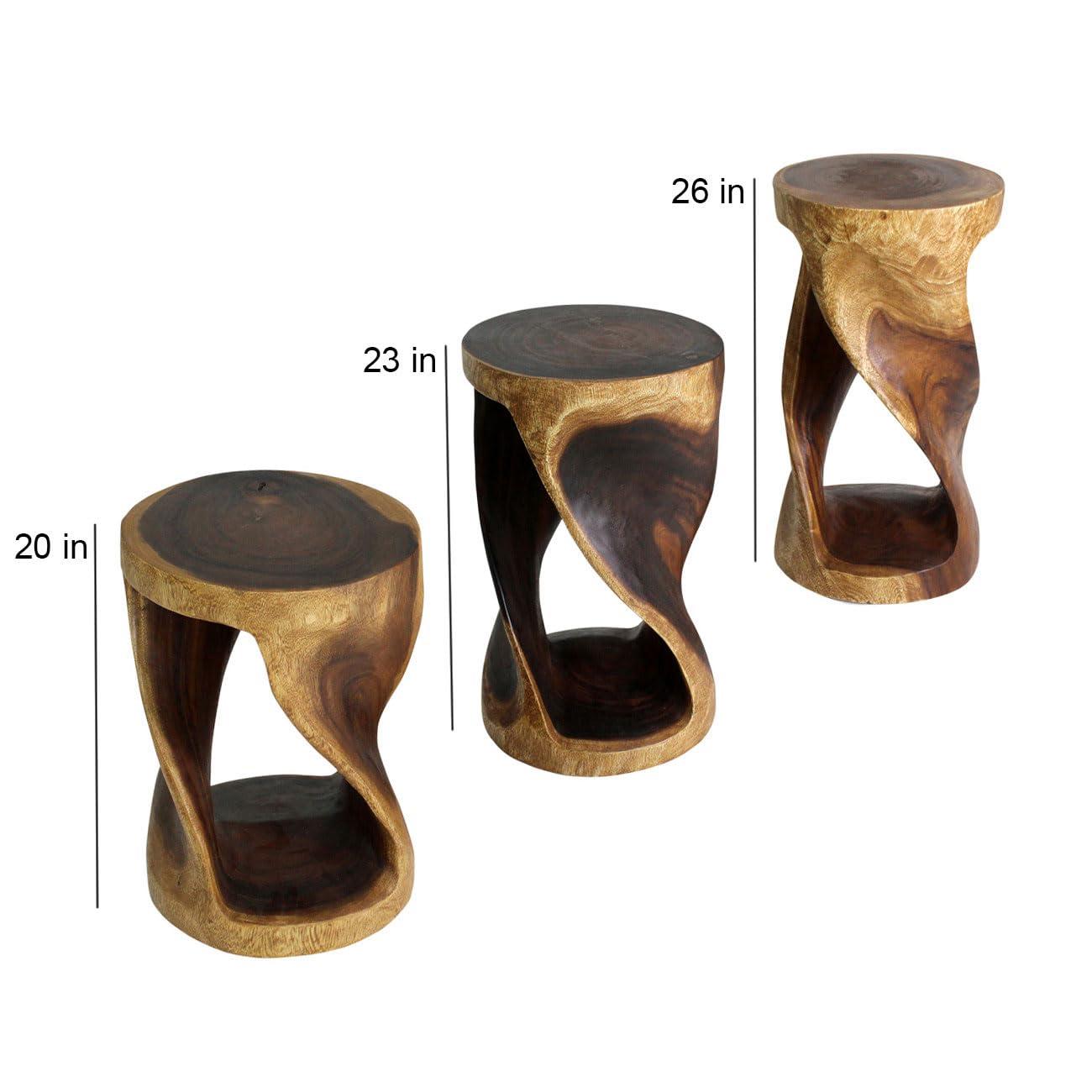 Strata Furniture 20x14" Round Traditional Wood Twist Stool in Walnut