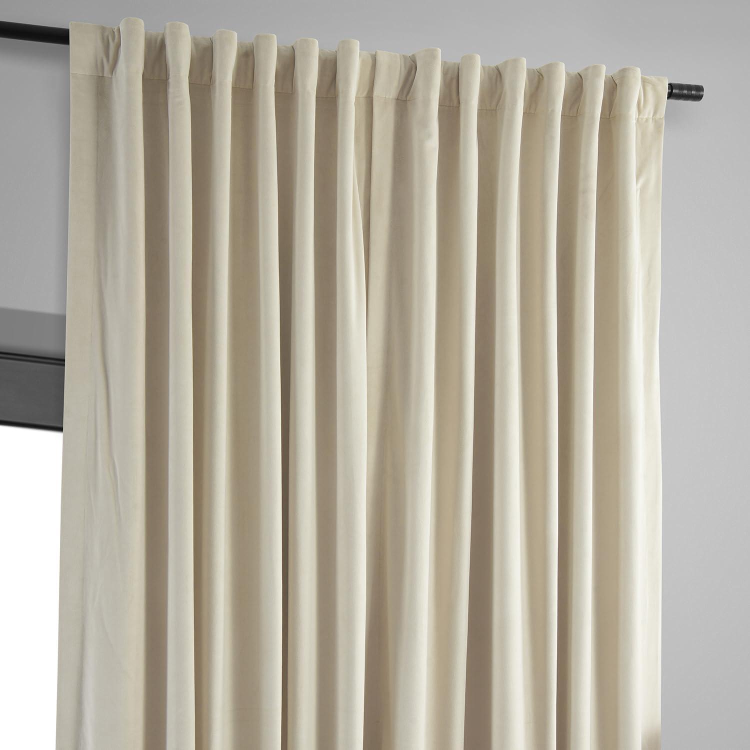 Exclusive Fabrics  Signature Extra Wide Blackout Velvet Curtains (1 Panel) - Luxurious Blackout Drapes Neutral Ground 100 x 84 84 Inches