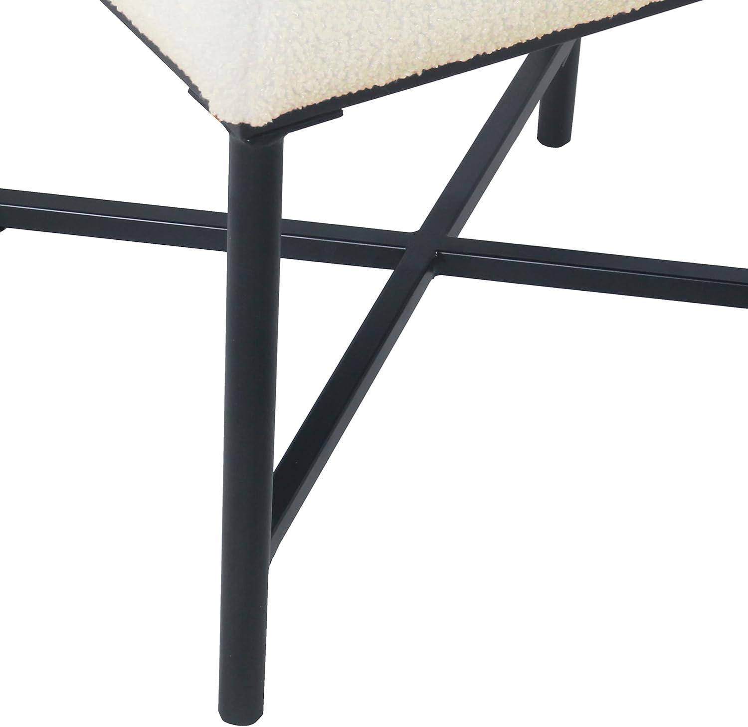 Square Metal Ottoman Cream Faux Sheepskin - HomePop: Matte Black Base, Living Room Seating