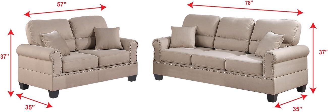 Poundex Furniture 2 Piece Fabric Sofa and Loveseat Set in Sand Tan Color