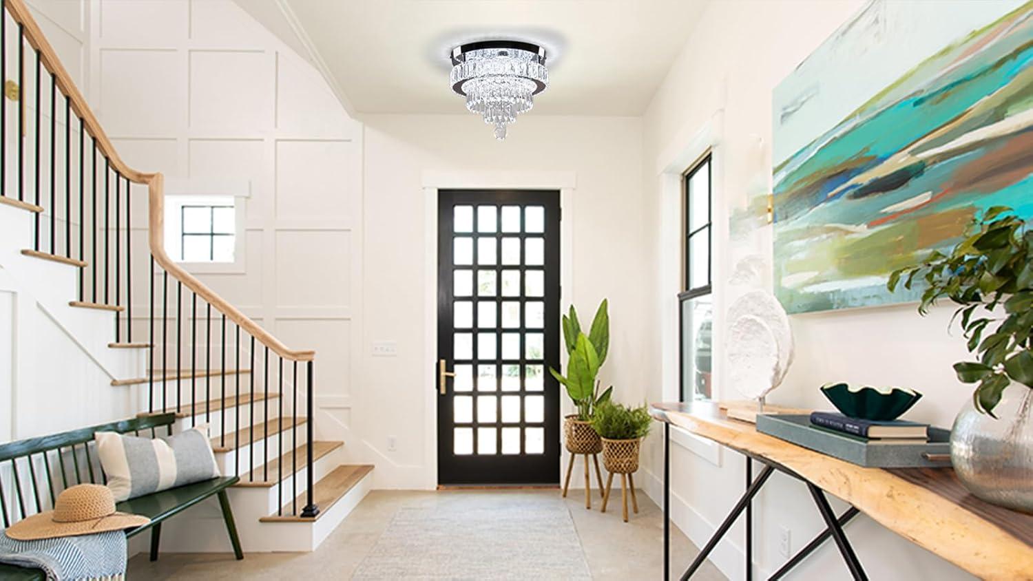 House of Hampton® House of Hampton® 11.8" Crystal Chandeliers Modern Crystal Ceiling Light LED Chandeliers Semi Flush Mount Chandelier Light for Bedrooms Dining Living Room Hallway (6500K Cool White Light)