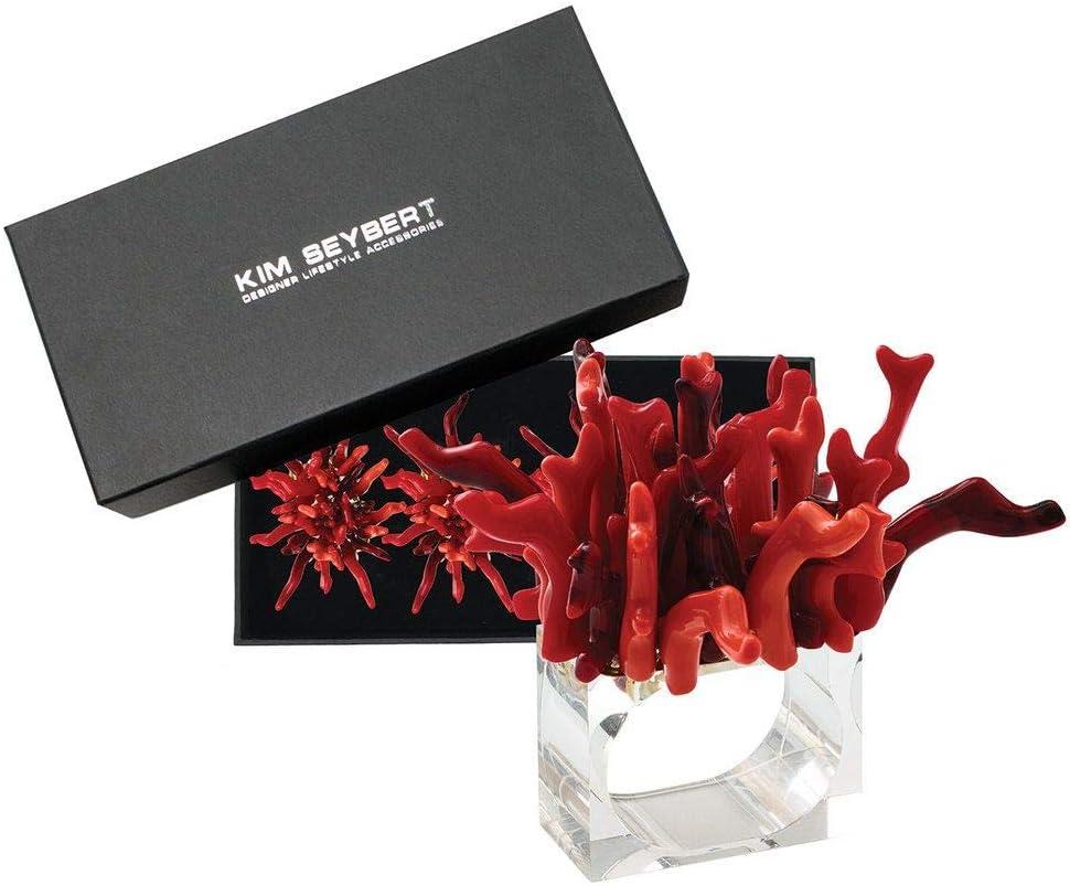 Coral and Clear Beaded Napkin Rings, Set of 4