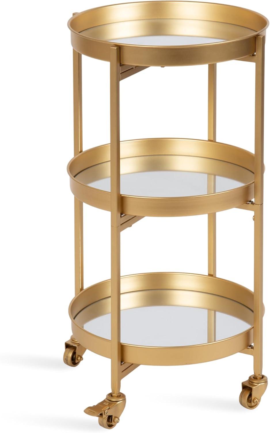 Kate and Laurel Celia Round Metal Bar Cart, 15.25x15.25x28.25, Gold