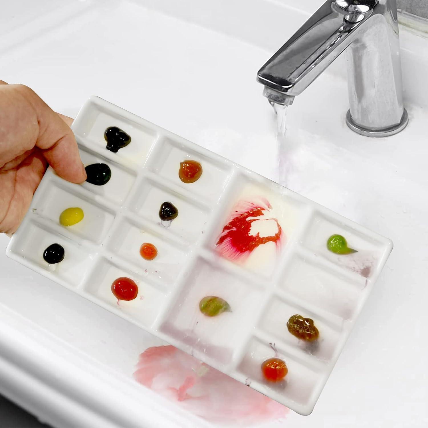 8 Inch 14 Wells Artist Ceramic Paint Palette, Rectangle Ceramic Watercolor Painting Mixing Tray for Watercolor Gouache Acrylic Oil Painting
