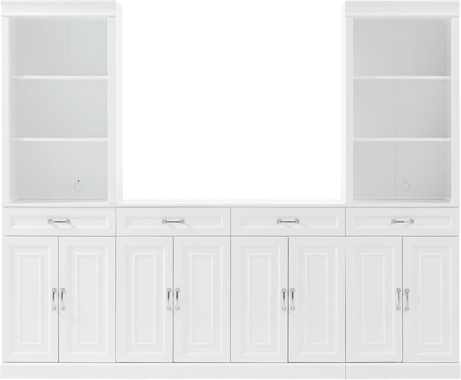 78" Crosley Stanton 3pc Sideboard And Storage Bookcase Set White: Traditional Farmhouse Design, Ample Organizational Space