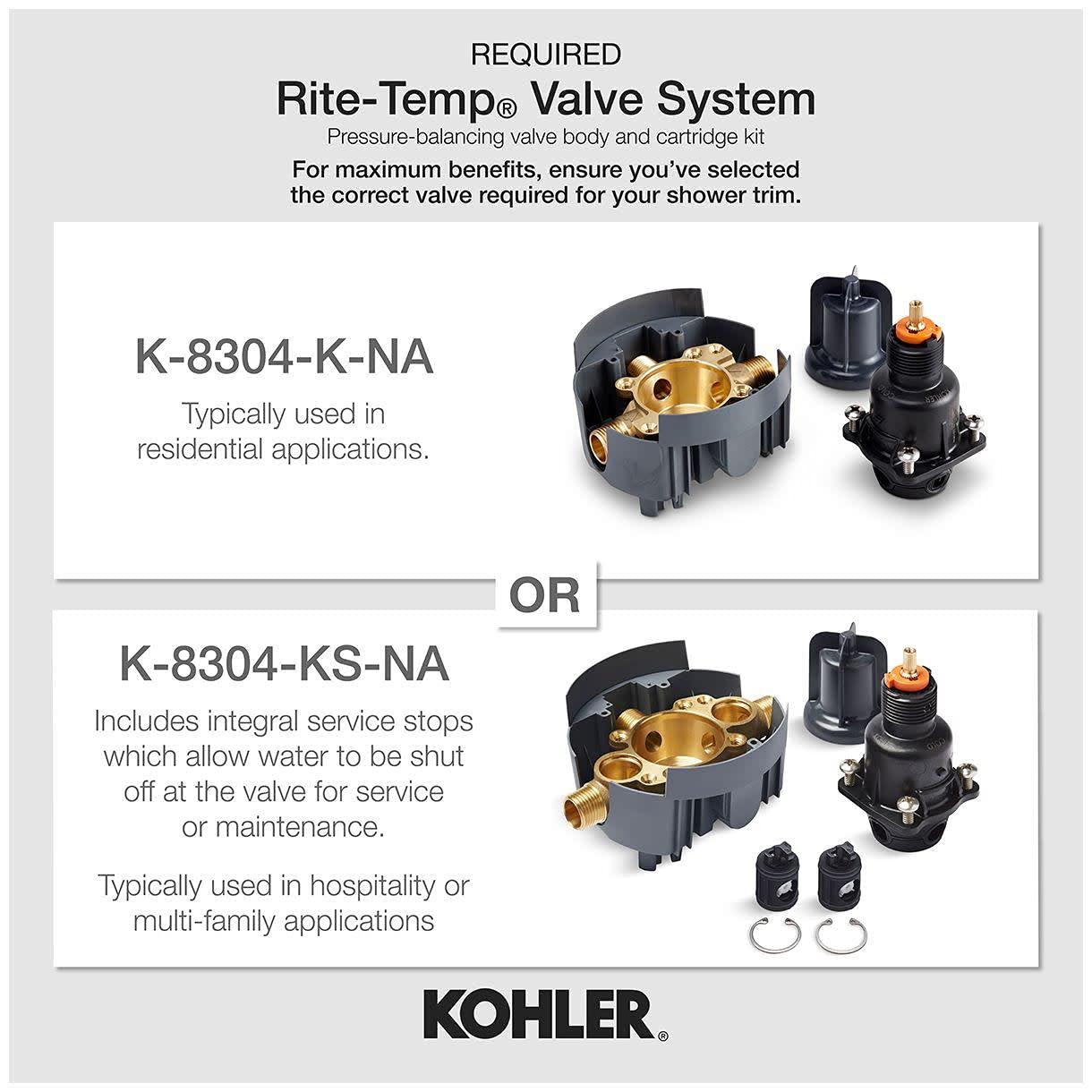 Kohler Pitch Rite-Temp Bath And Shower Trim With 1.75 GPM Water-Saving Single-Function Showerhead, Single Spray Setting