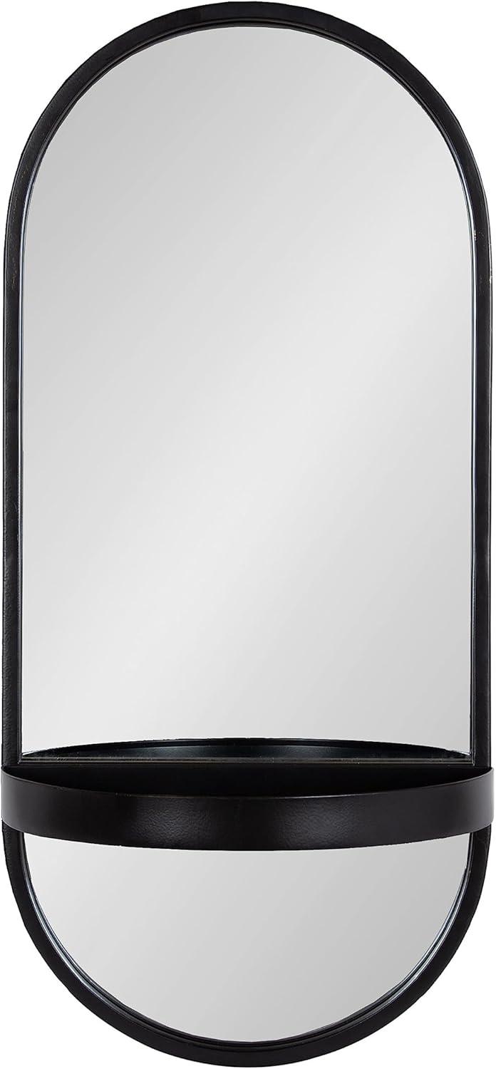 11"x25" Estero KD Metal Wall Mirror with Shelf Black - Kate & Laurel All Things Decor: Oval, Mid-Century Modern