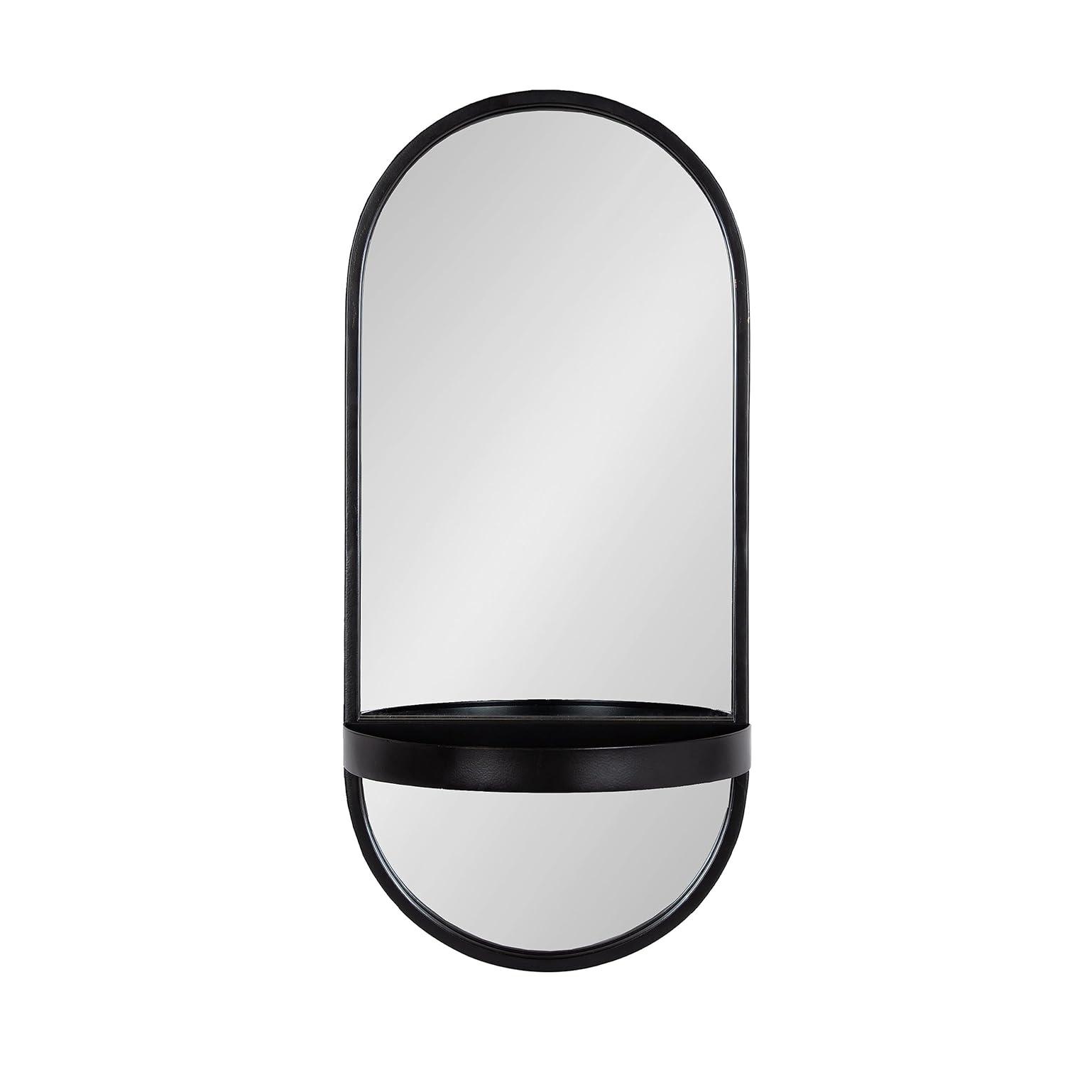 11"x25" Estero KD Metal Wall Mirror with Shelf Black - Kate & Laurel All Things Decor: Oval, Mid-Century Modern