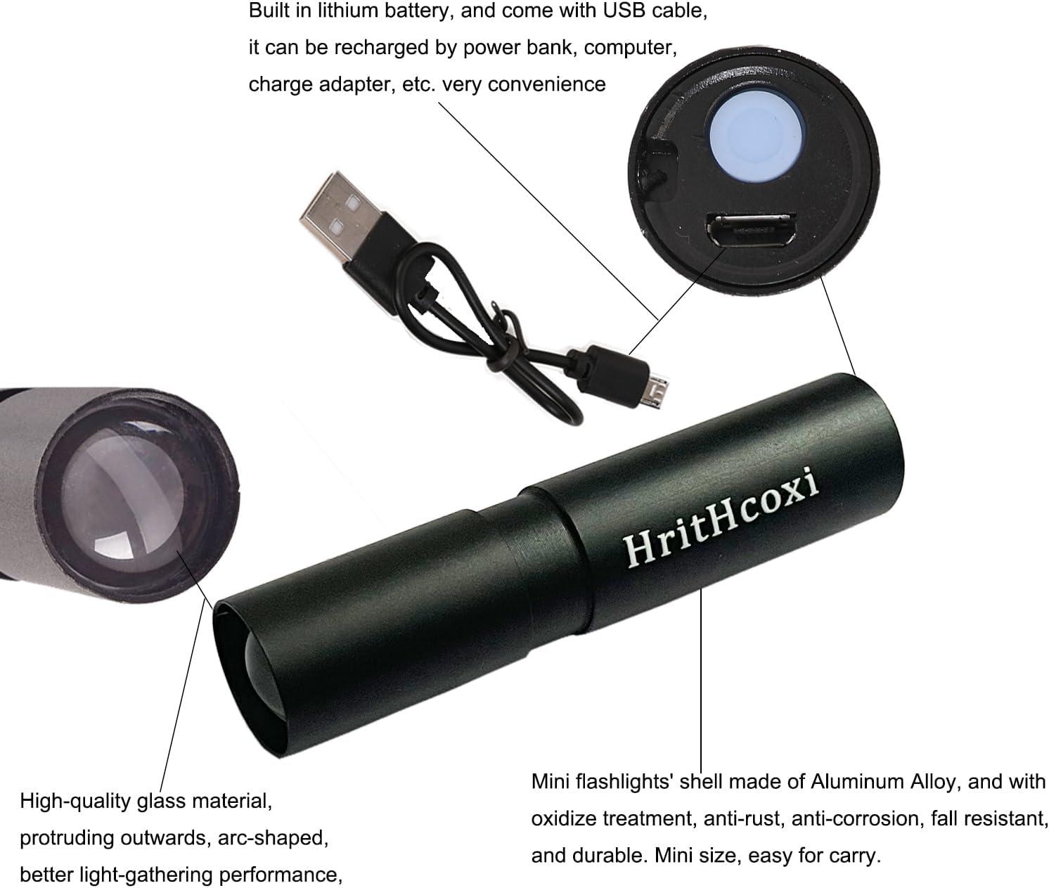 Rechargeable Mini LED Flashlights, 6pcs High Brightness Flash Light with Lithium Battery 3 Mode XPE 1200 Lumen Waterproof Zoomable Torch with USB Cable for Camping, Hiking, Riding, etc