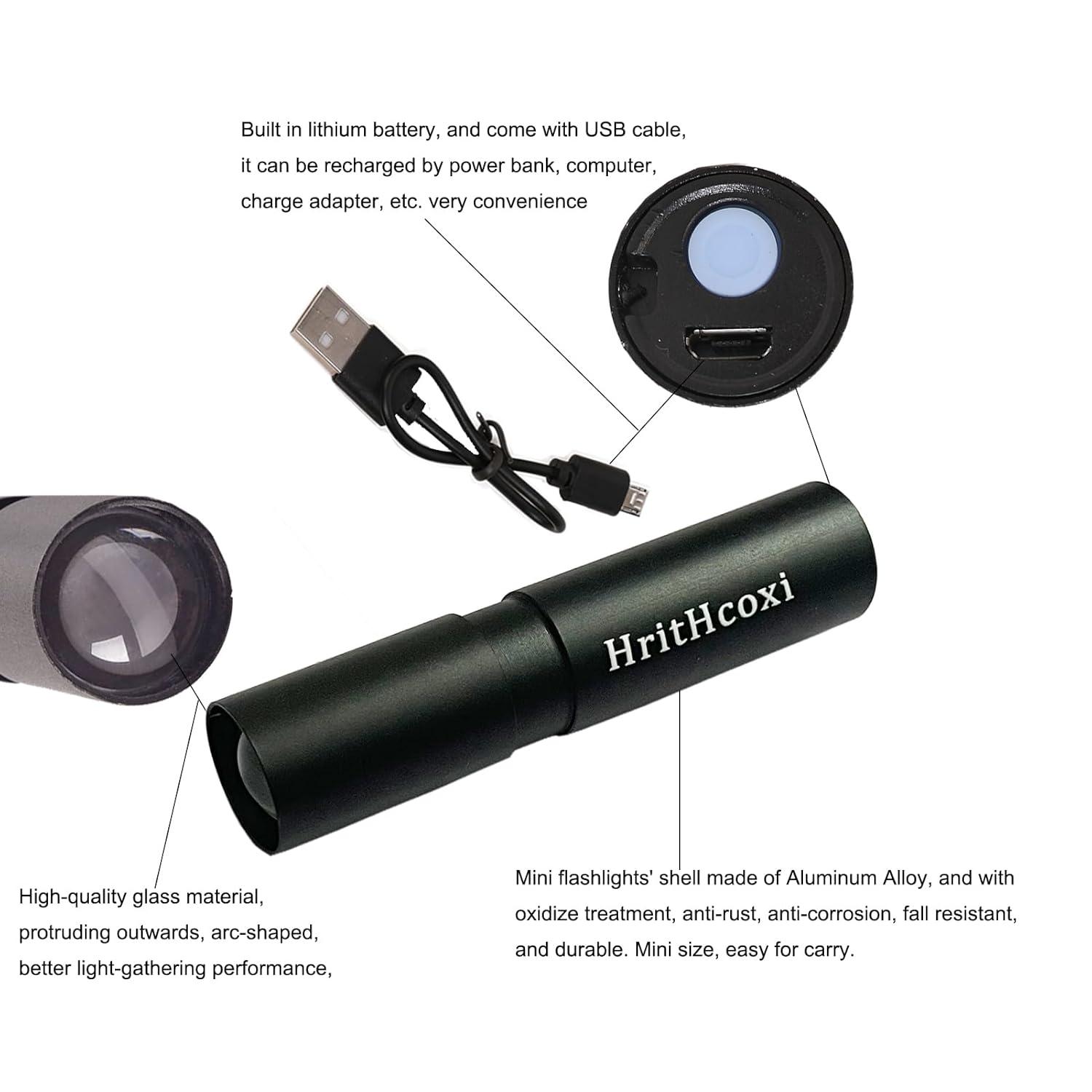 Rechargeable Mini LED Flashlights, 6pcs High Brightness Flash Light with Lithium Battery 3 Mode XPE 1200 Lumen Waterproof Zoomable Torch with USB Cable for Camping, Hiking, Riding, etc