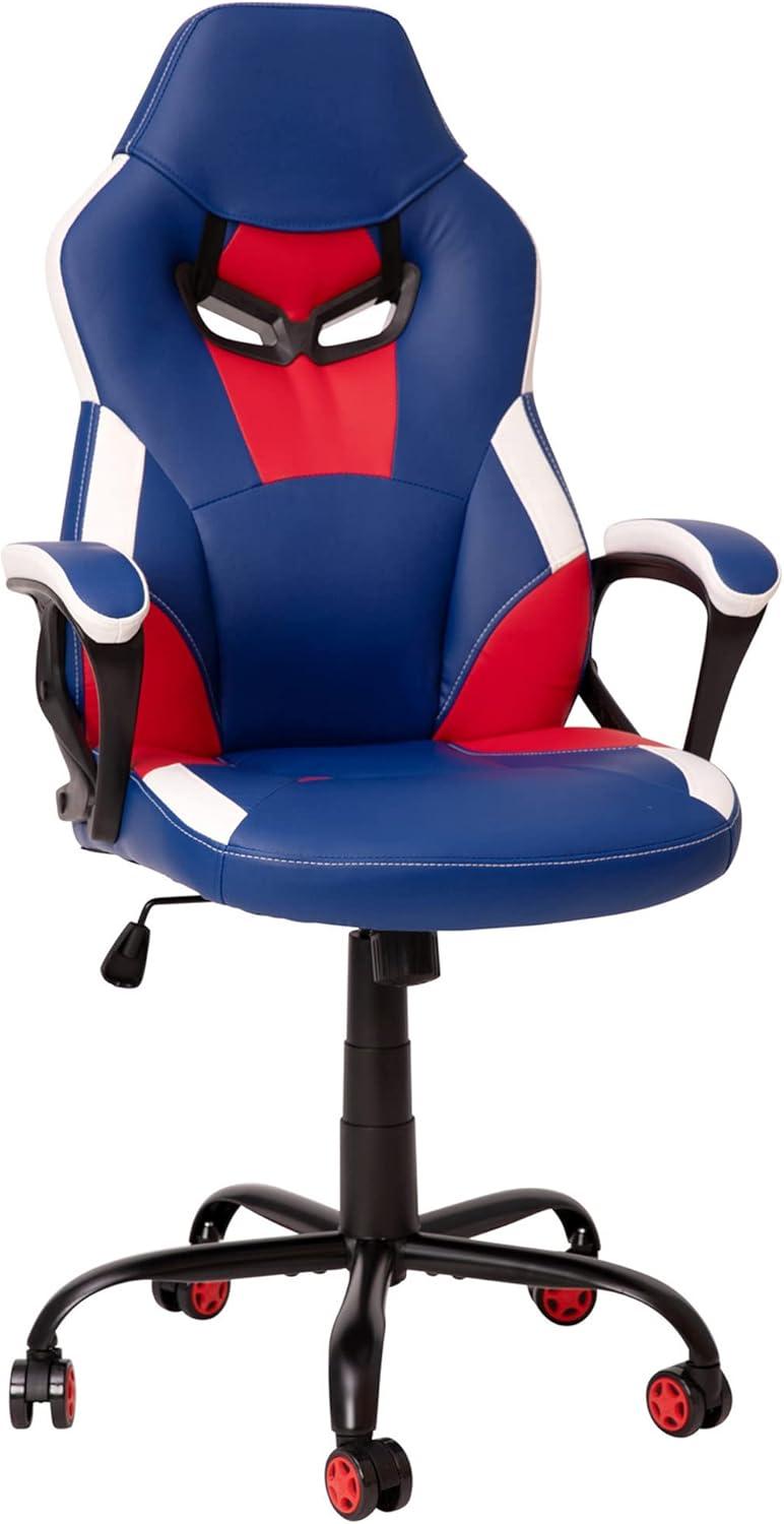 Flash Furniture Ergonomic PC Office Computer Chair - Adjustable Red & Blue Designer Gaming Chair - 360° Swivel - Red Dual Wheel Casters