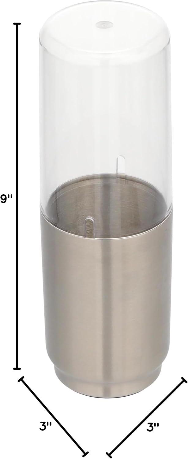 iDesign Austin Steel and BPA-Free Plastic Toothbrush Holder with Lid, Clear/Brushed Nickel