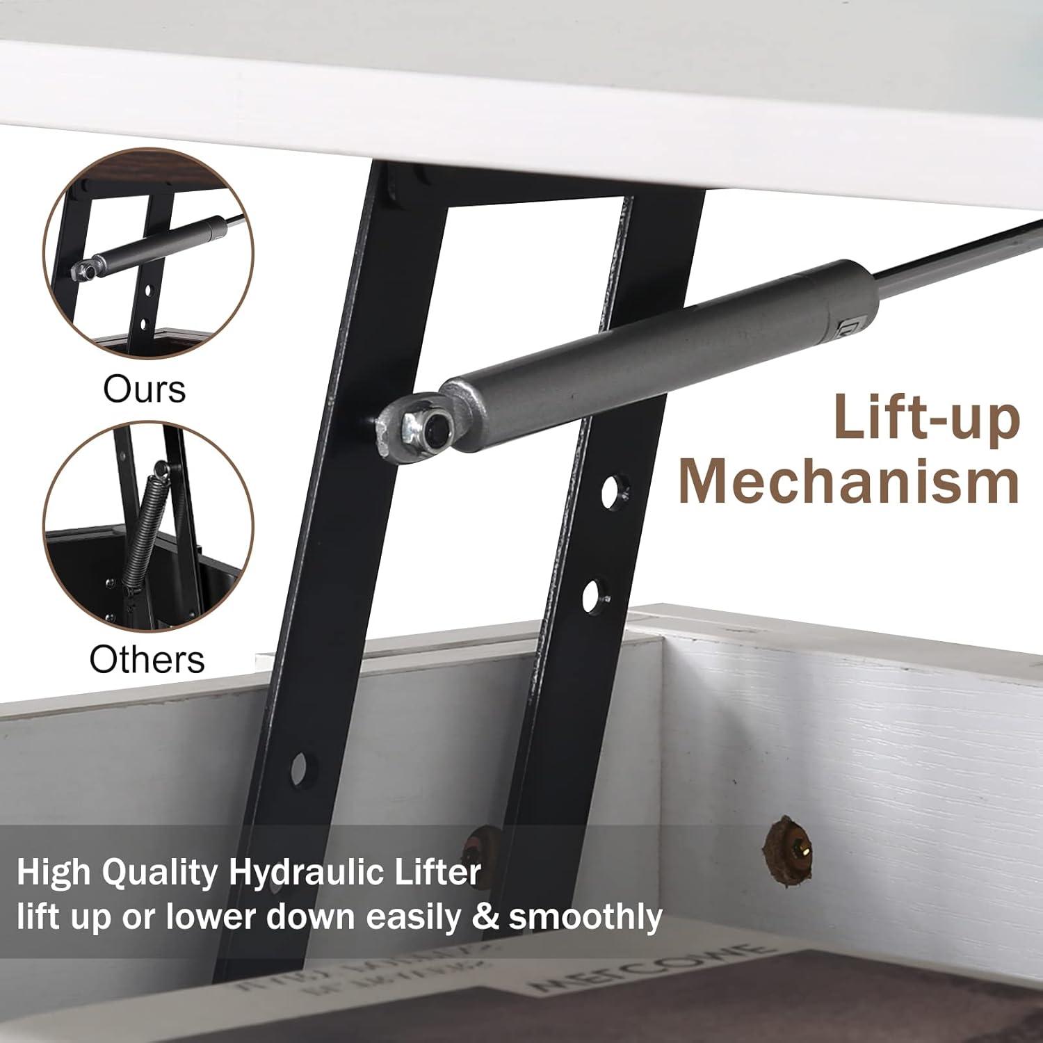 FDW Coffee Tables with Hidden Compartment and Storage Shelf Wooden Lift Tabletop Dining Table for Living Room Home (White)