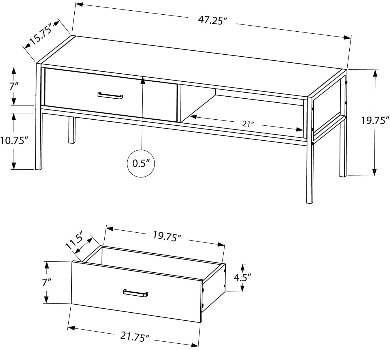 48-Inch Black Metal Industrial TV Stand with Storage Drawer