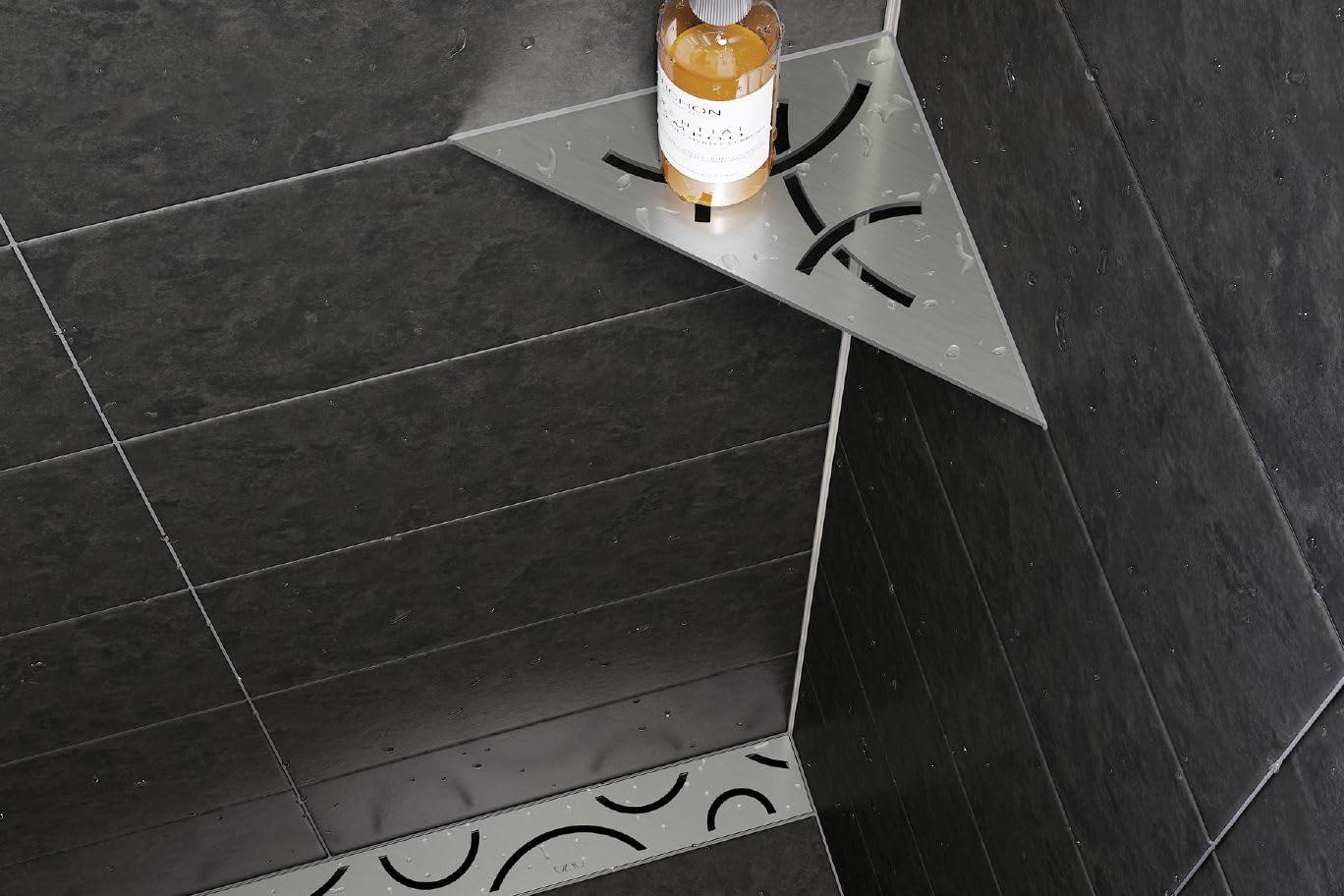 Floral Greige Aluminum Triangular Corner Shelf